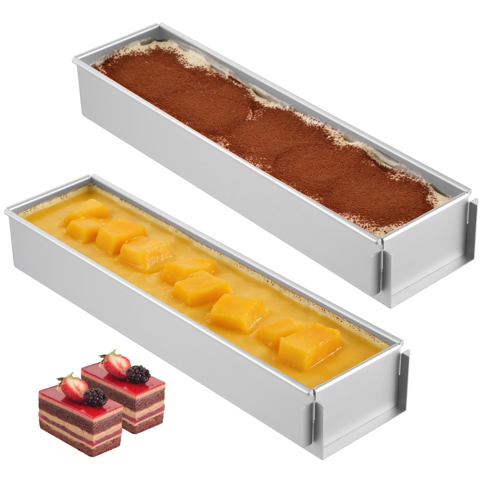 2 Pcs Tiramisu Pan, 16.4 in Long Rectangle Tiramisu Container Cake Pan Set