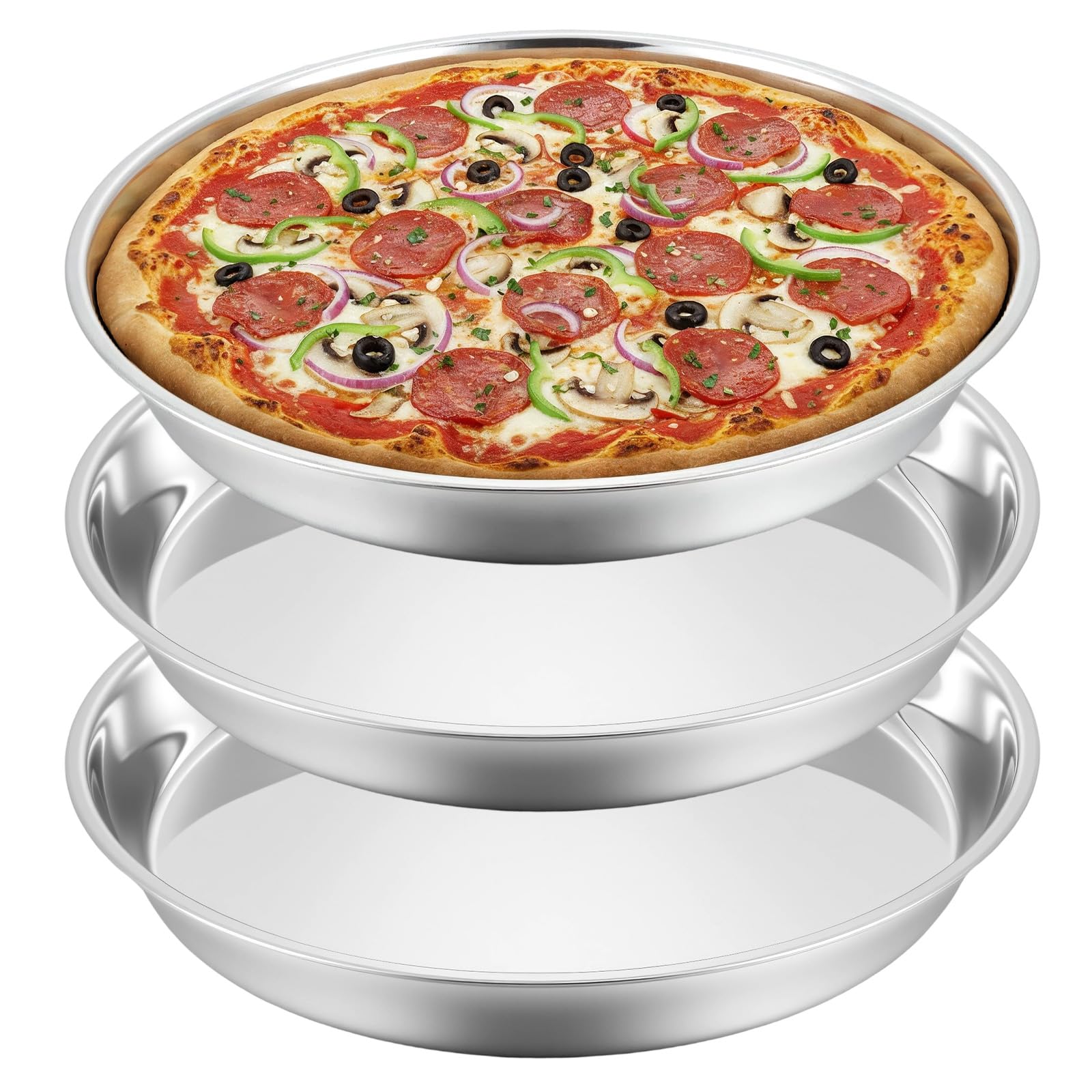 XLIUAX 3 Pcs Deep Pizza Pans, 16 Stainless Steel Pizza Tray for Oven