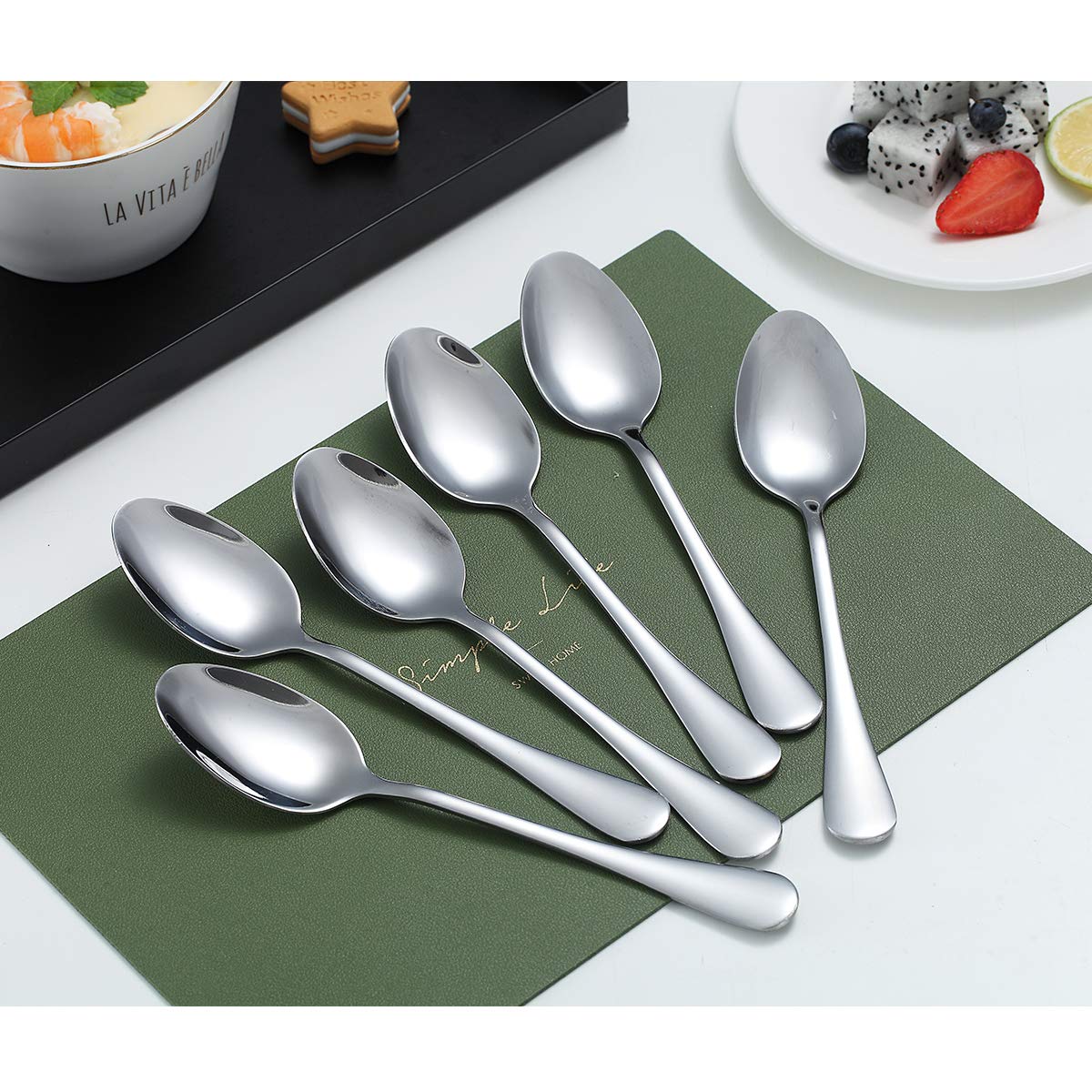 Teaspoons, Kyraton 6 Pieces 6.7'' Stainless Steel Teaspoons, Dessert Spoon,Golden Teaspoon,Spoon Silverware Pack Of 6