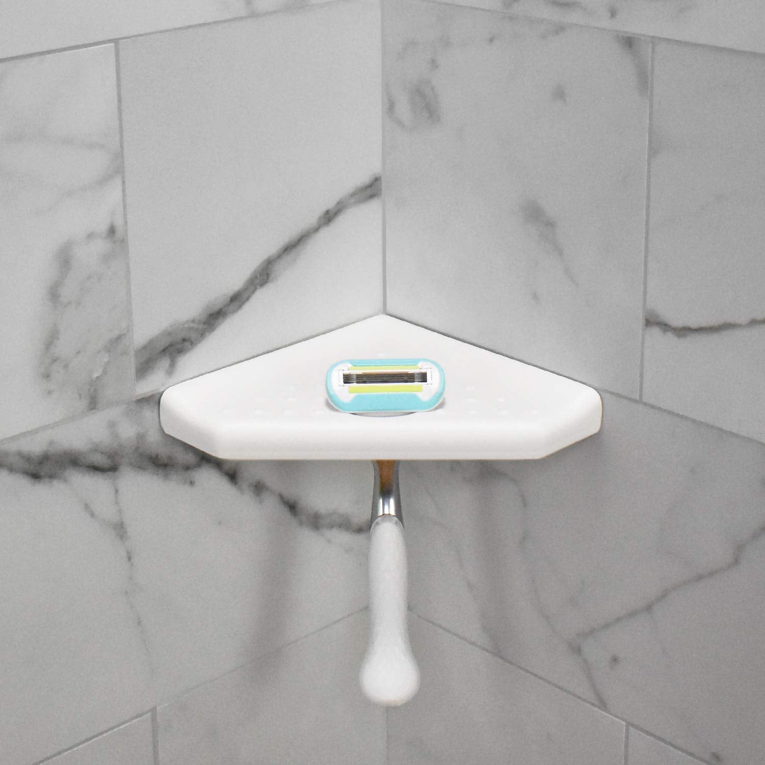 Questech Decor Shower Footrest, Wall Mounted Corner Shower Shaving Shelf, Lugged For New Construction, Shower Corner Shelf For T
