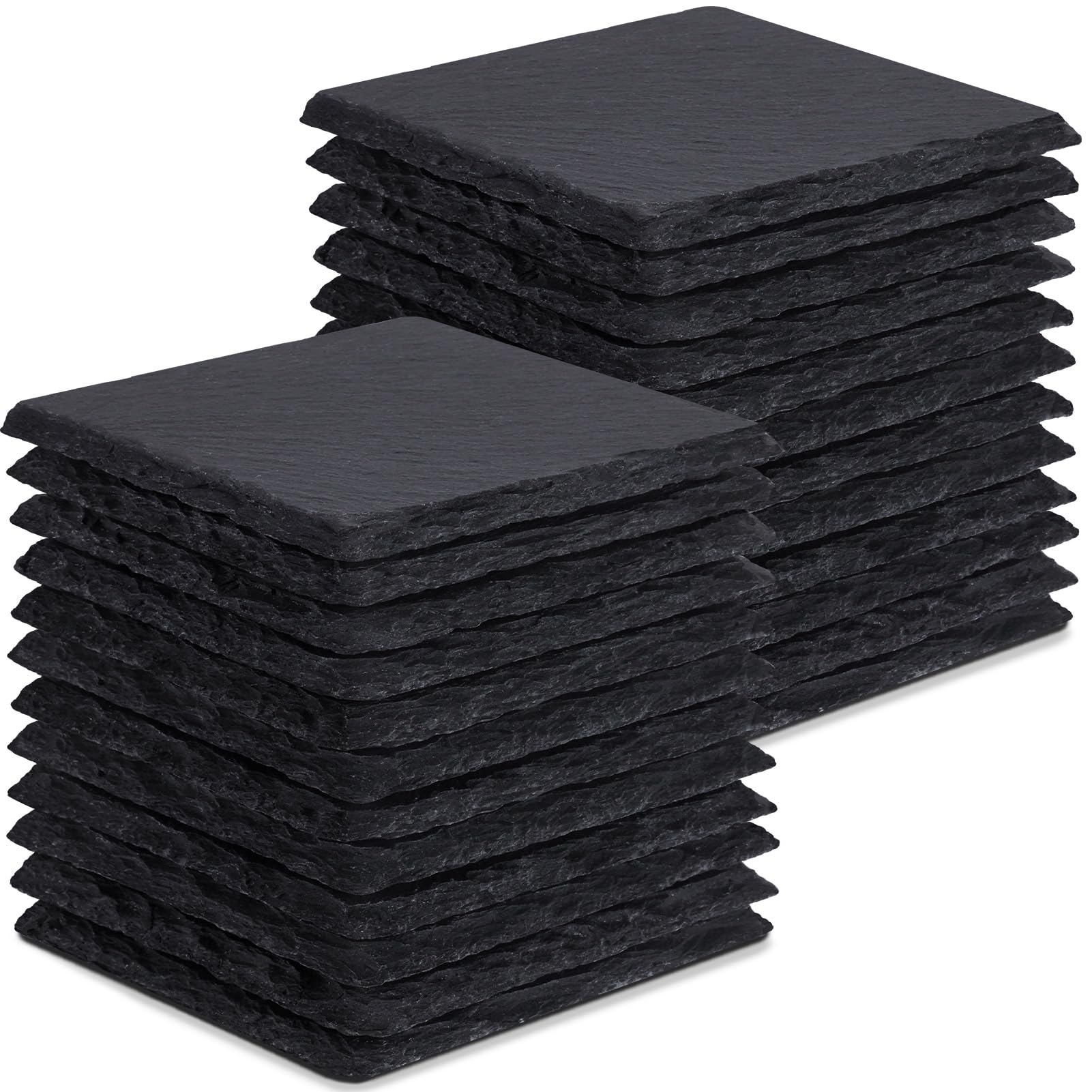 24 Pieces Slate Drink Coasters  GOH DODD 4 Inch Black Stone Coasters Bulk Cup Coaster Set with Anti-Scratch Bottom for Bar Kitchen Home Apartment  Square