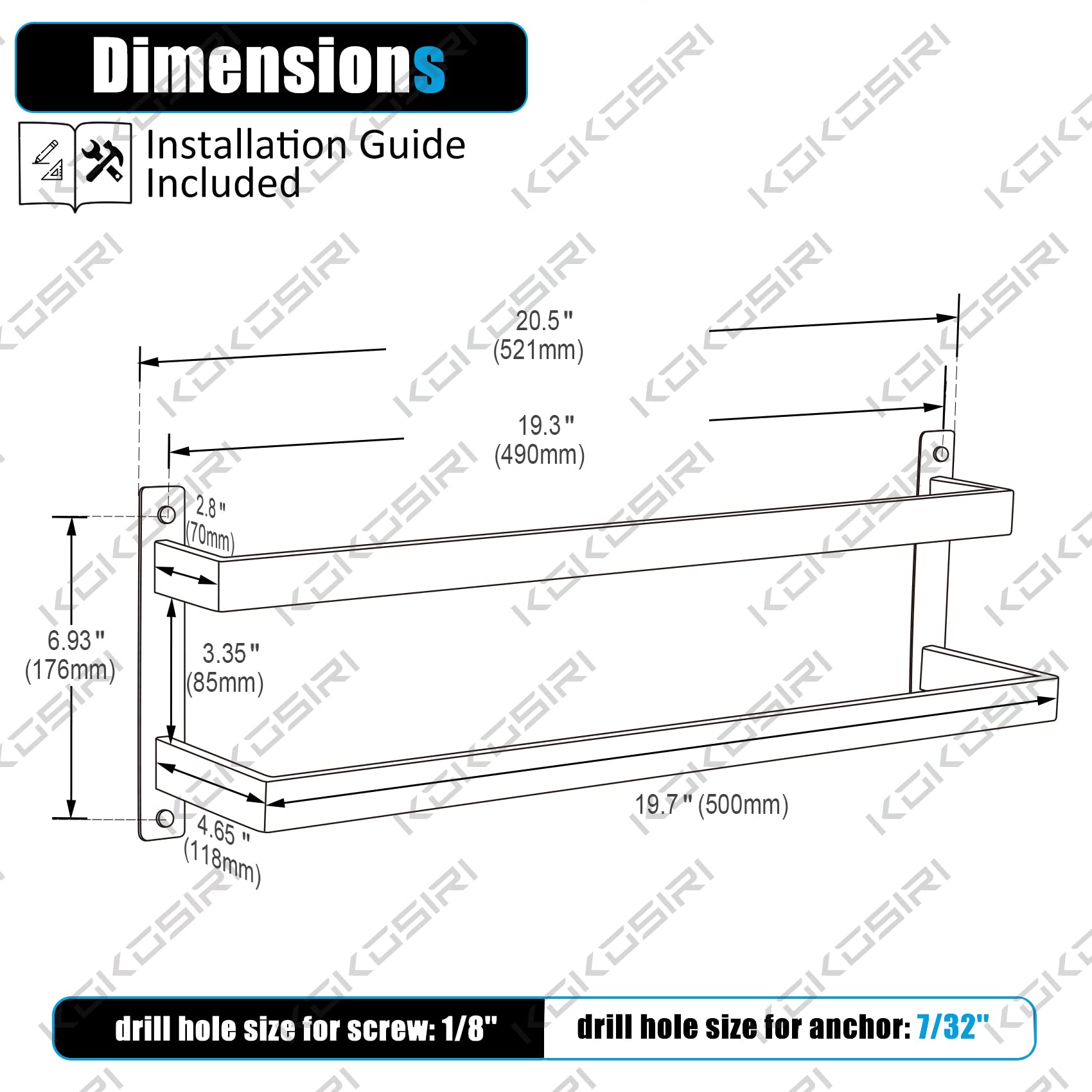 Kokosiri Bath Towel Bars 20-Inch Bathroom 2-Tiers Ladder Brushed Gold Towel Rails Towel Holders Wall Mounted Towels Shelves Rack