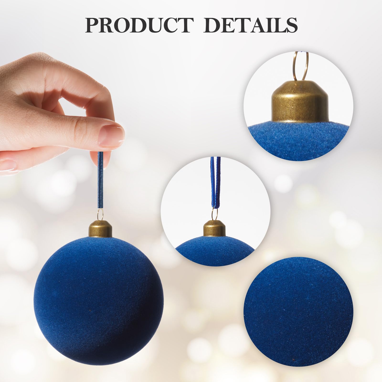 DN DECONATION Christmas Tree Ornaments Set of 9, Blue Velvet Decorative Hanging Ball Ornaments, 3.14    Plastic Christmas Ball f