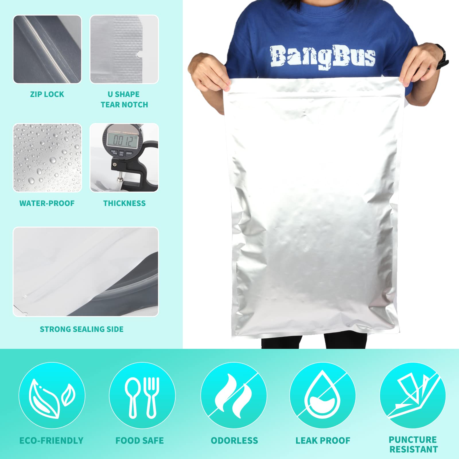 5 Gallon Mylar Bags with 2500CC Oxygen Absorbers and Labels  Zipper Resealable Pouches Heat Sealable Bags for Long Term Food Storage (10 pcs)