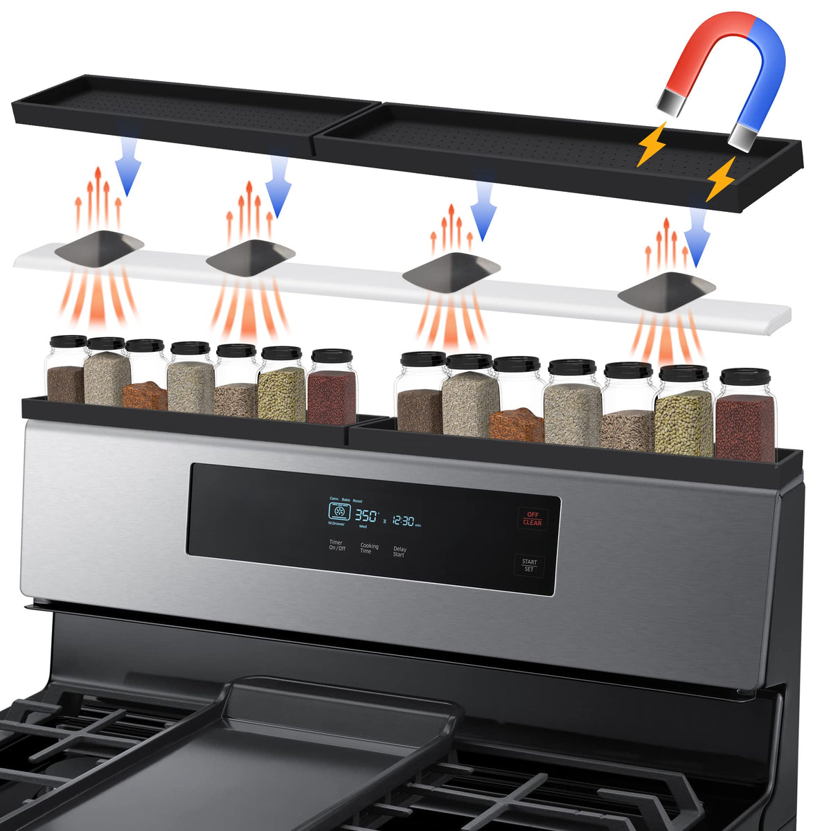 Mofason Silicone Magnetic Stove Top Shelf 30 Inch, Kitchen Over Stove Oven Shelf, Magnetic Spice Rack Organizer, Non-Slip Above