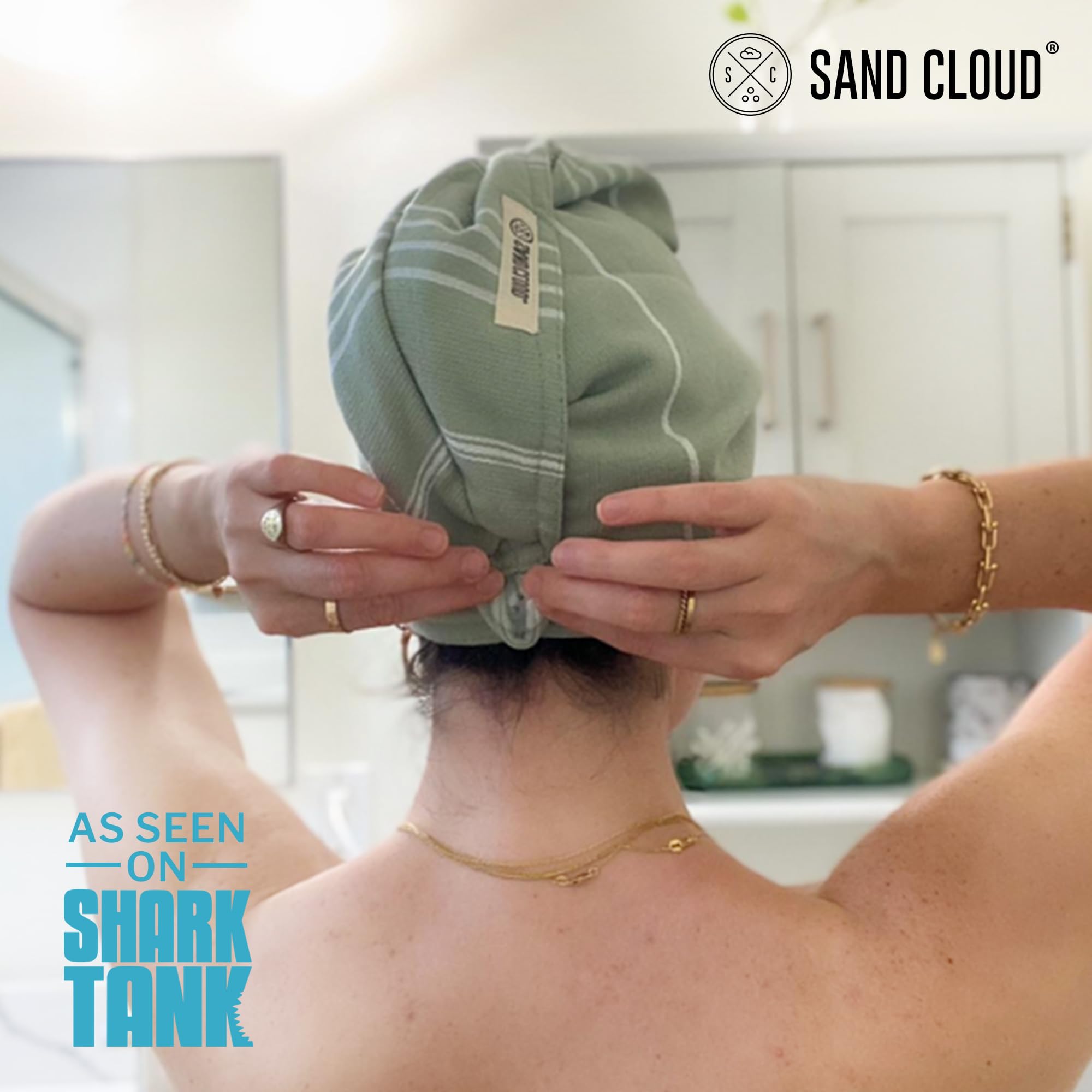 Sand Cloud Hair Towel Wrap for Women & Men, (Sage, Classic) - 100% Turkish Cotton Quick Hair Drying Towel Wrap - Absorbent Half