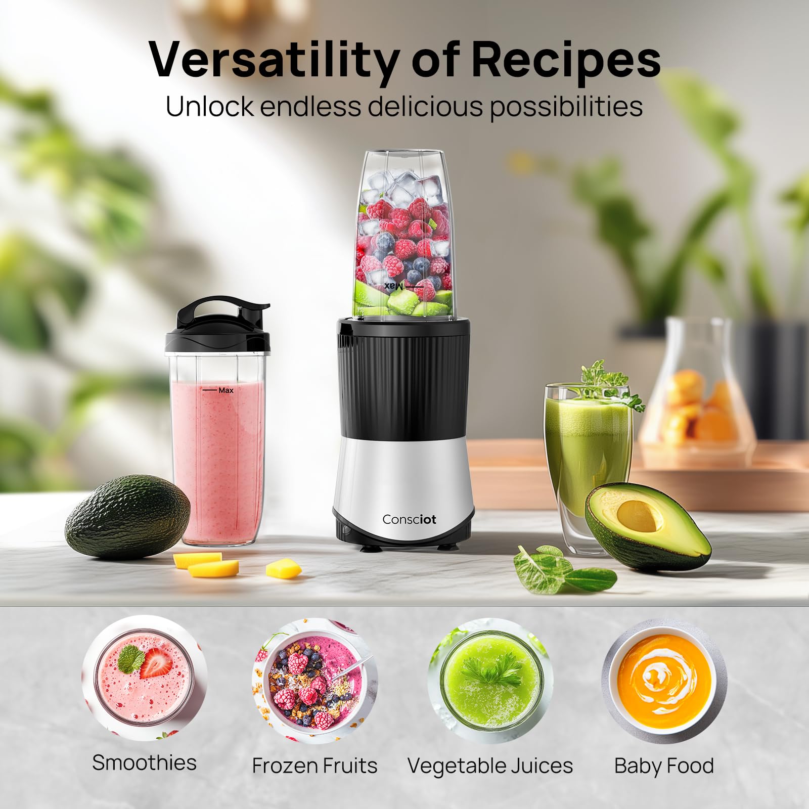 Consciot Cb08 11-Piece Blender For Kitchen And Personal Size, Blend Shakes And Smoothies, Frozen Drinks, Baby Food, Spreads & Mo