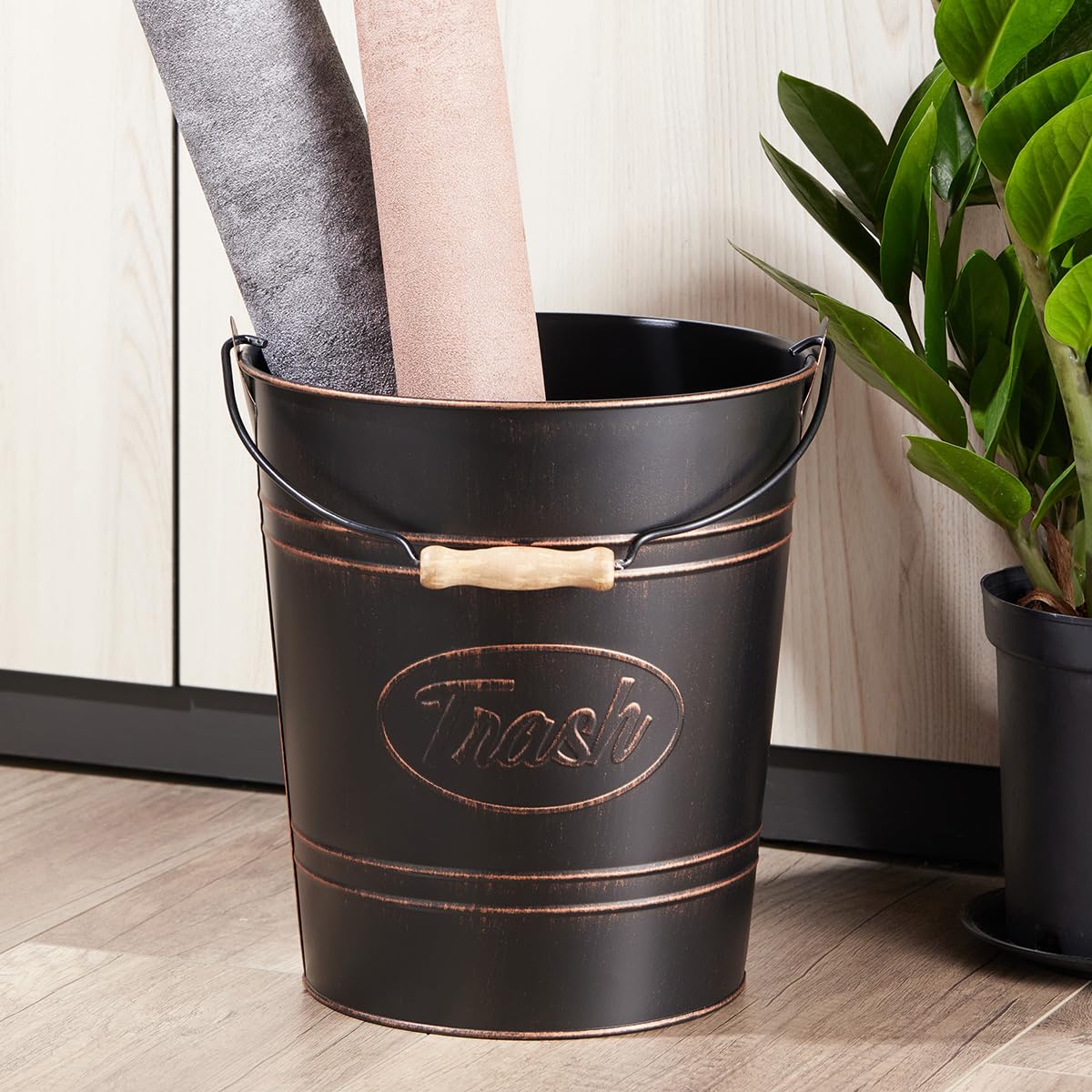 Pack 2, Rustic Farmhouse Bathroom Trash Can, Modern Country Style Galvanized Farm Metal Kitchen Trash Bucket, Large Vintage Wast