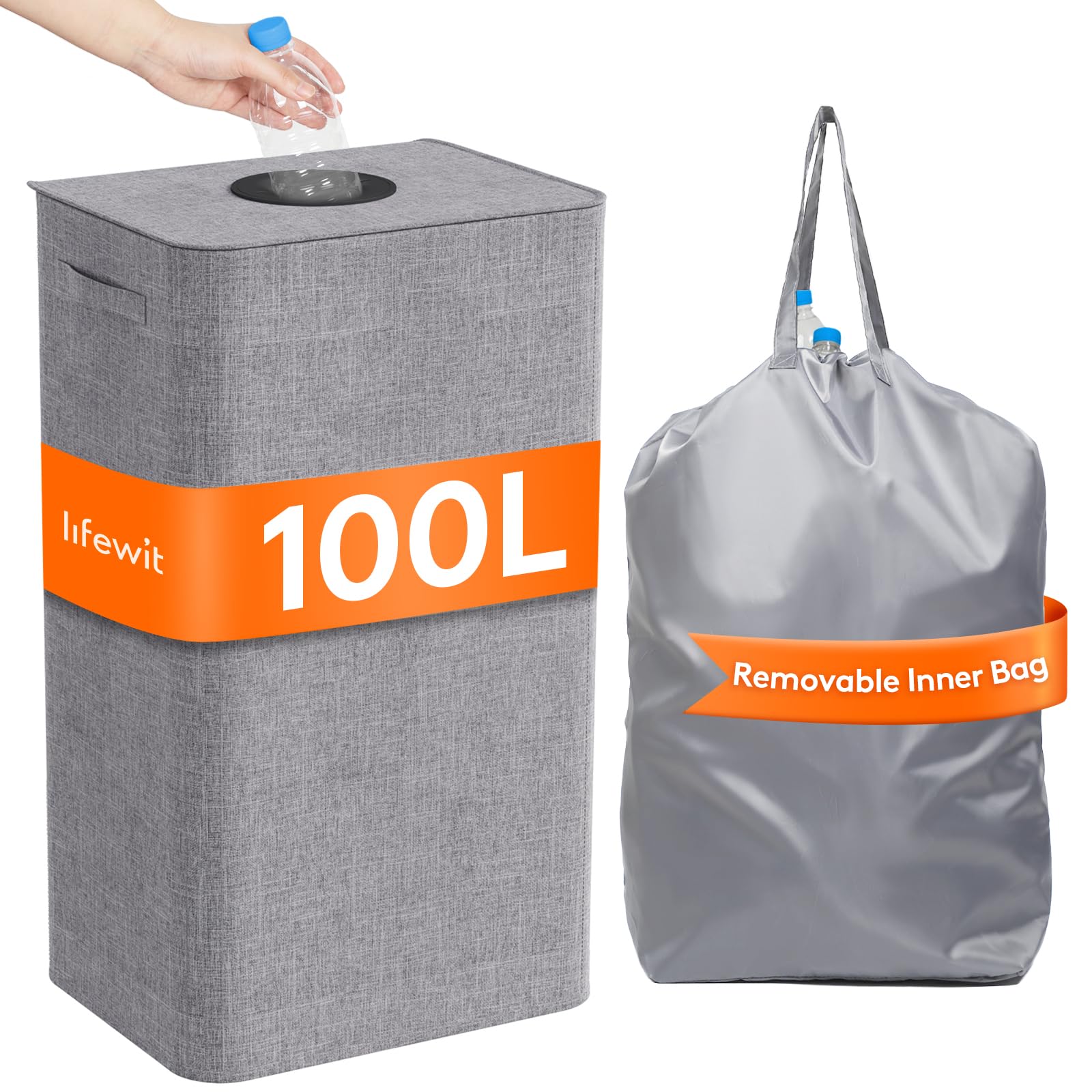 Lifewit 100L Recycling Bin For Kitchen, Large 26 Gallon Recycle Bin With Lid And Reusable Inner Bag, Tall Indoor Home Storage Ca