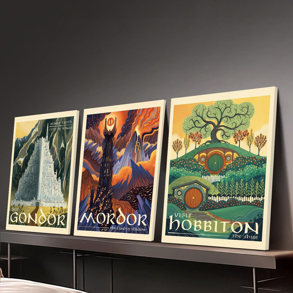 Meksular Middle Earth Landscape Wall Art Prints Canvas PaintingFantasy Posters, Pictures, For Travel Gift, Canvas Art with Frame