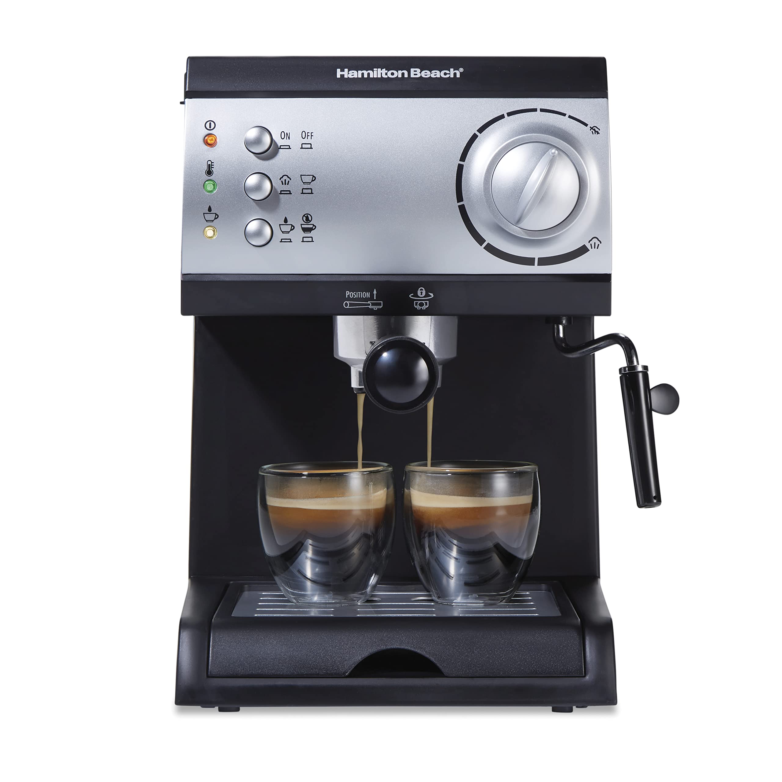 Hamilton Beach 15 Bar Espresso Machine, Cappuccino, Mocha, & Latte Maker, With Milk Frother, Make 2 Cups Simultaneously, Works W