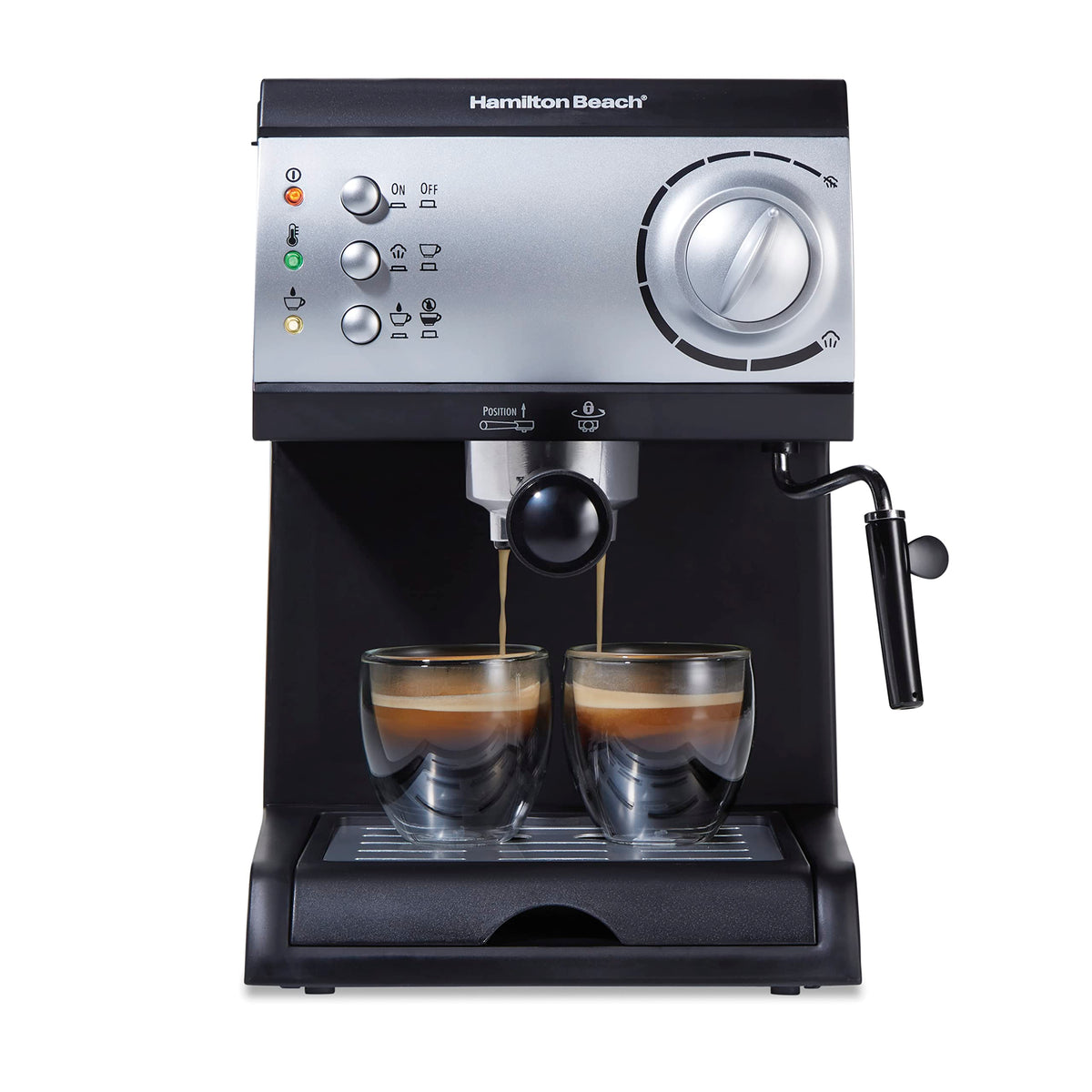 Hamilton Beach 15 Bar Espresso Machine, Cappuccino, Mocha, & Latte Maker, With Milk Frother, Make 2 Cups Simultaneously, Works W