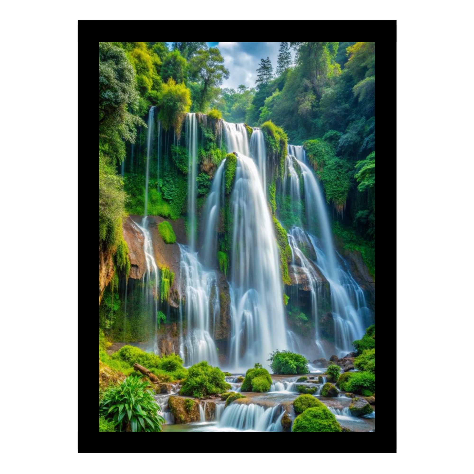 Divaframes Waterfall Painting For Vastu  10 X 14 Inch Black Wooden Frame | Positive Energy Wall Art For Home Dcor & Office