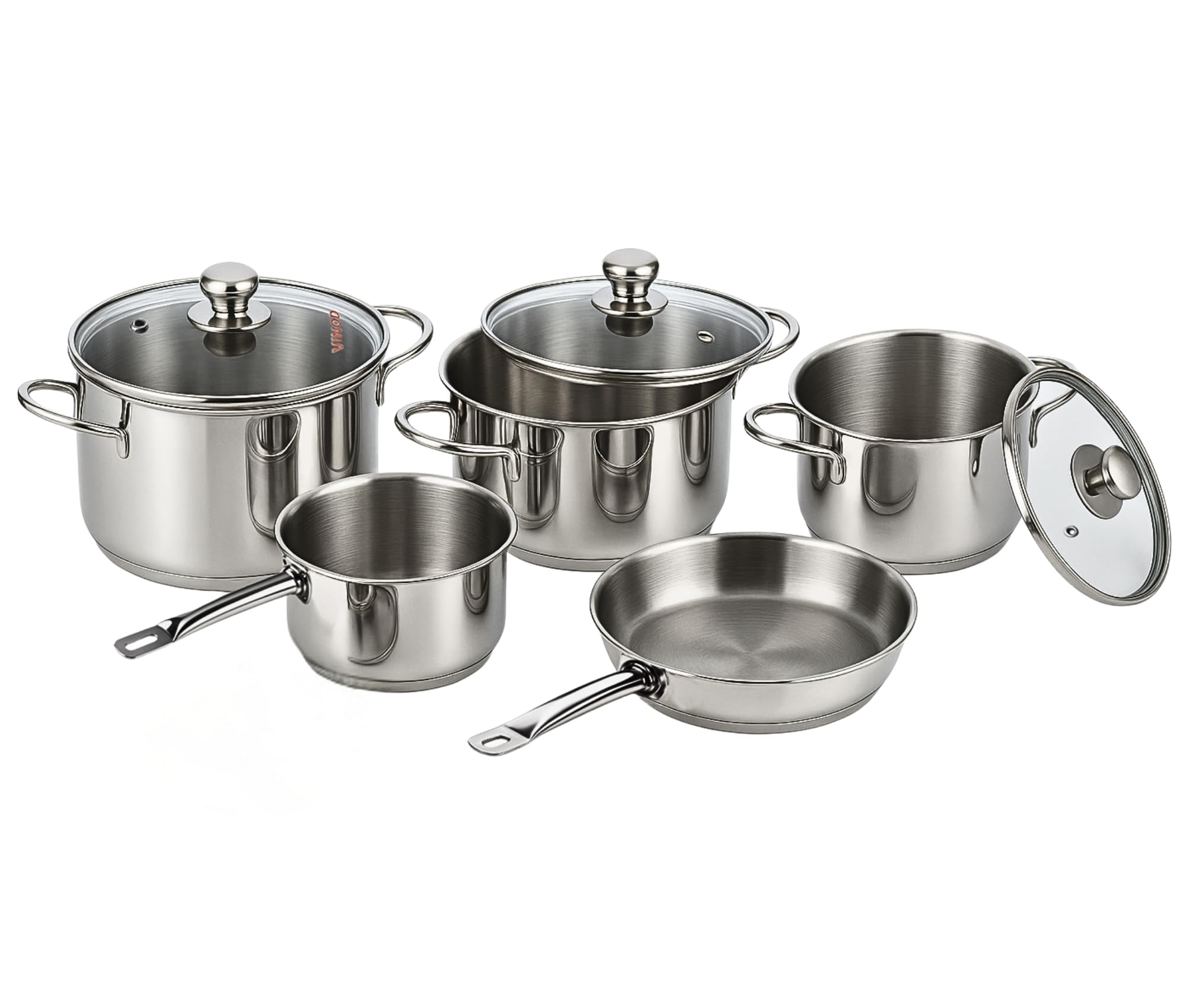 Vinod Stainless Steel Induction Friendly Tuscany Combo Set 5 Pieces - Saucepan (14 Cm/1.3 Litre), 3 Cassseroles (14 Cm,16 Cm & 1