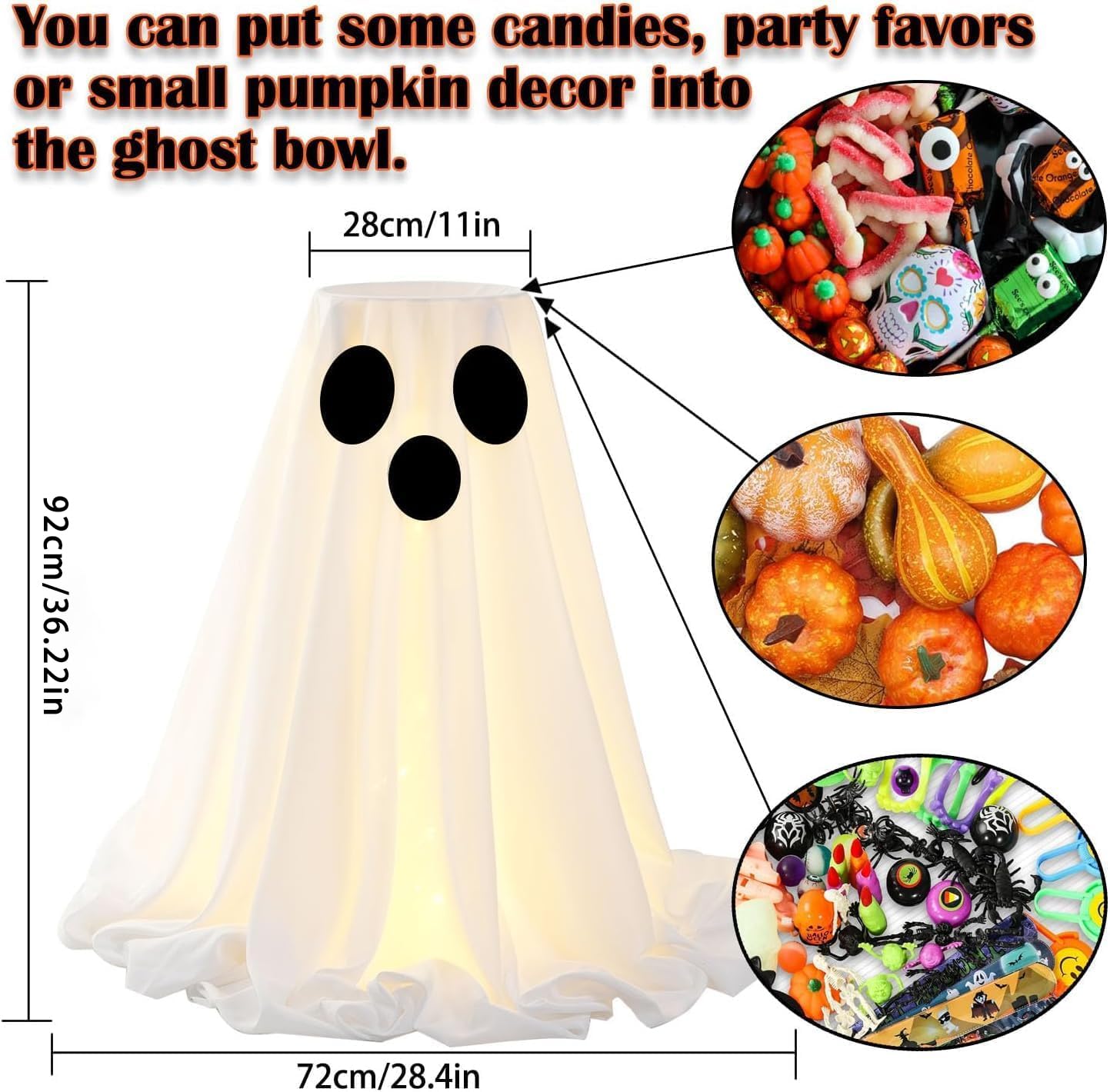 [Timer] Halloween Ghost Decorations Indoor - Lit Ghost Candy Bowl Decorations Trick or Treat Candy Holder, DIY Spooky Ghosts Cra