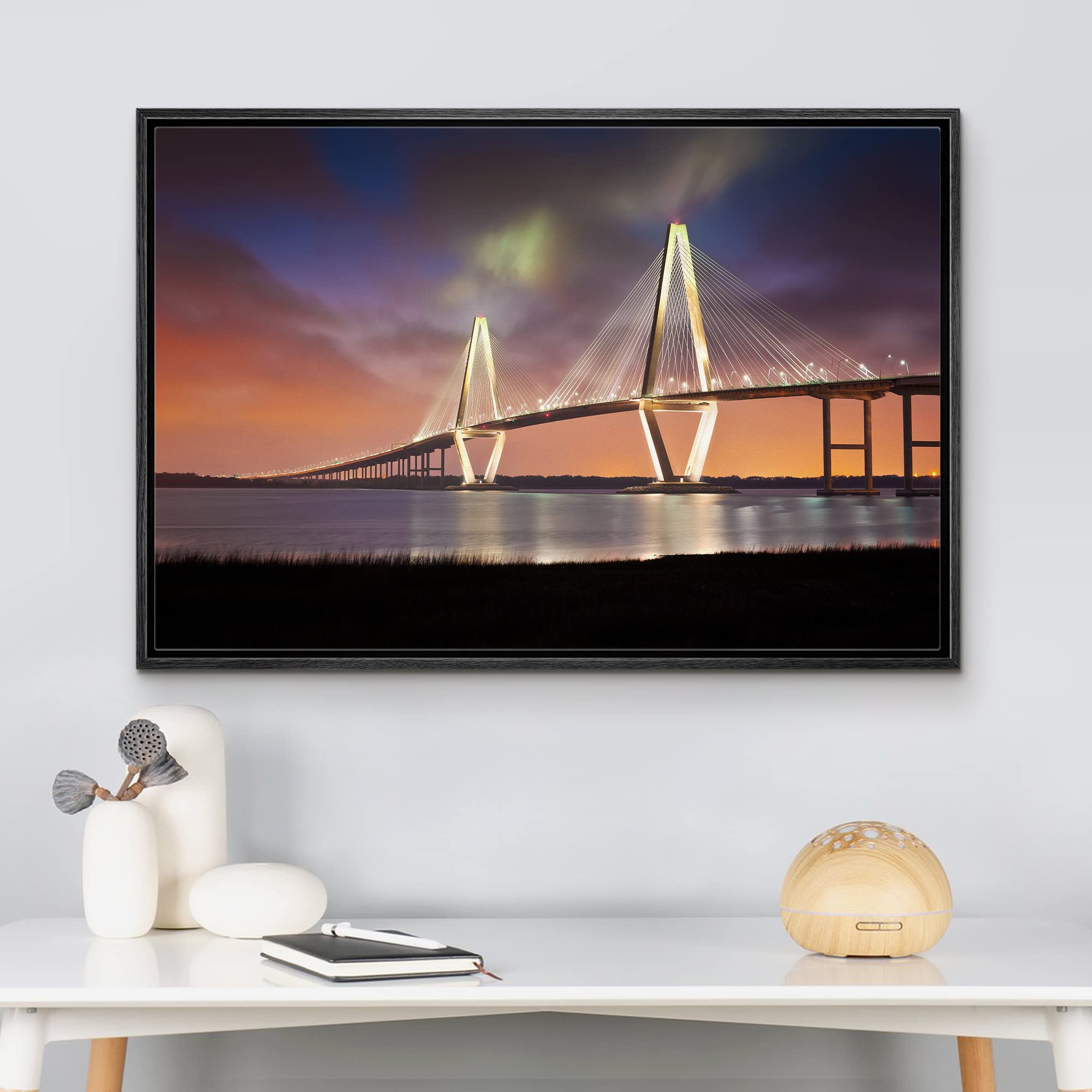 wall26 Framed Canvas Art - Arthur Ravenel Jr Cooper River Bridge - 24"x36" - Black