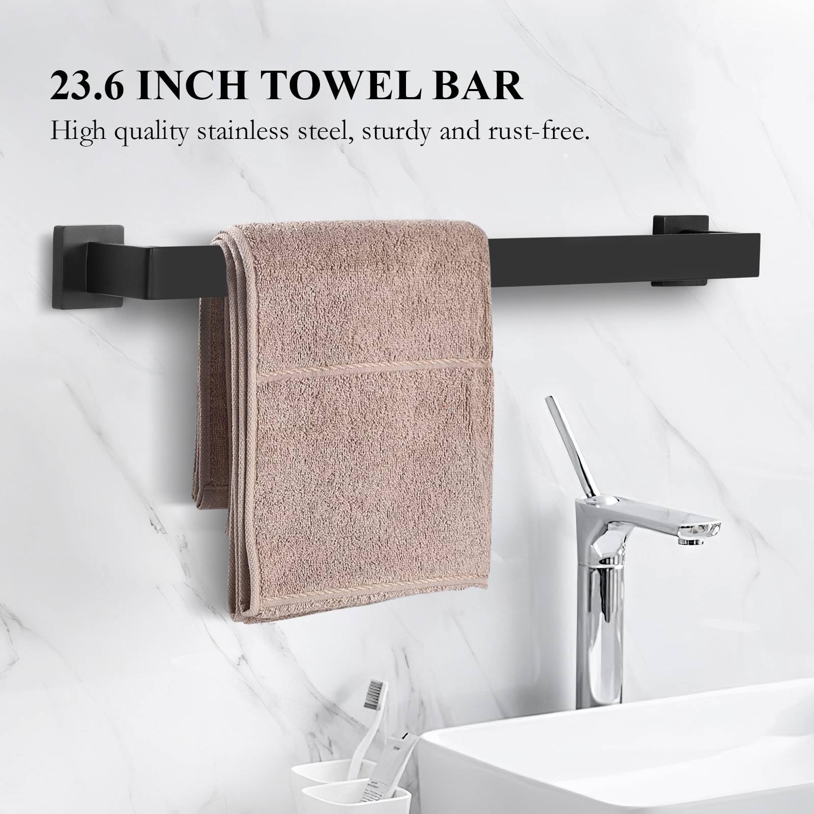 10-Piece Matte Black Bathroom Hardware Set Towel Bar Set For Bathroom Include 24 Inch Towel Bar Towel Ring Tp Holder Coat Hooks