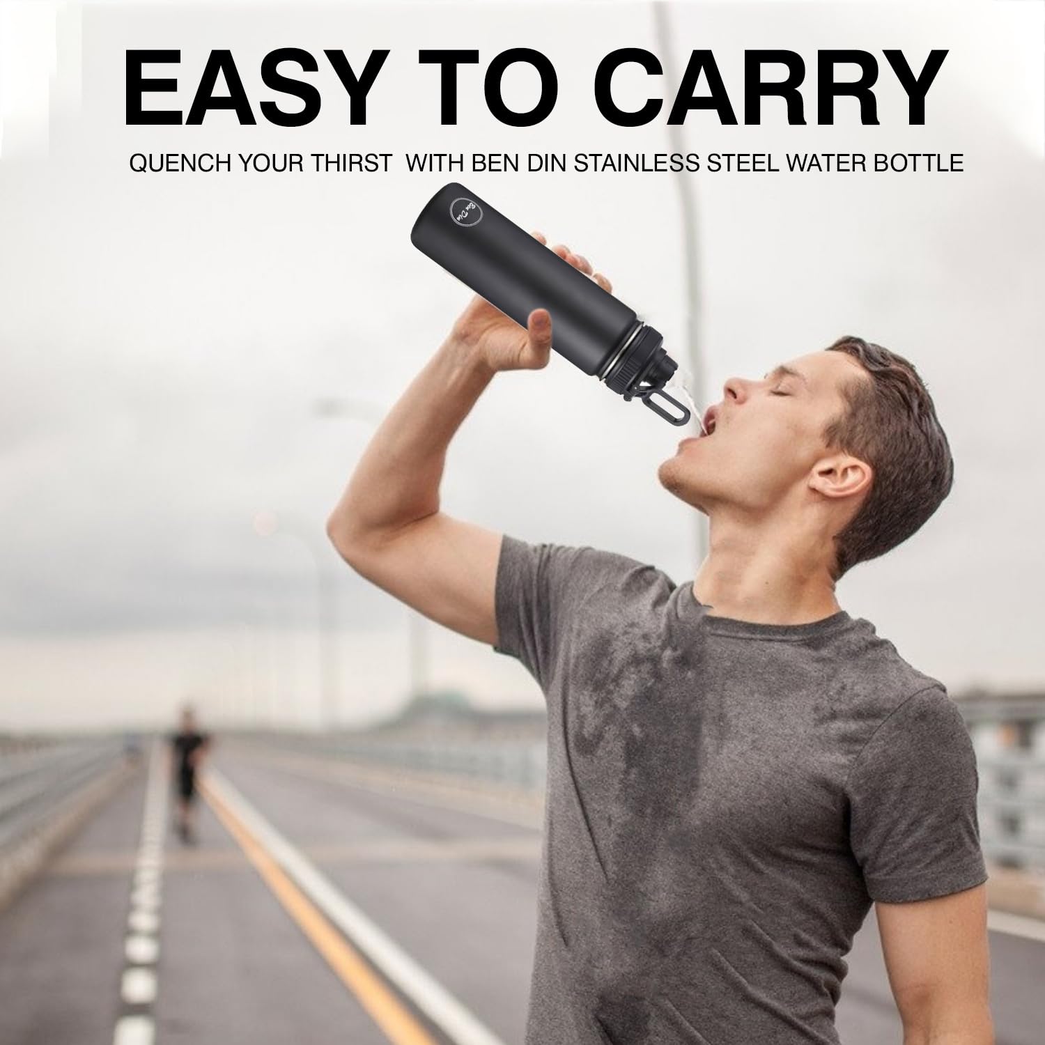 Ben Din Insulated Stainless Steel Water Bottle - 22 Oz Spout Lid - Leak Proof, Sports, Bike & Gym Bottles For Men And Women - Re