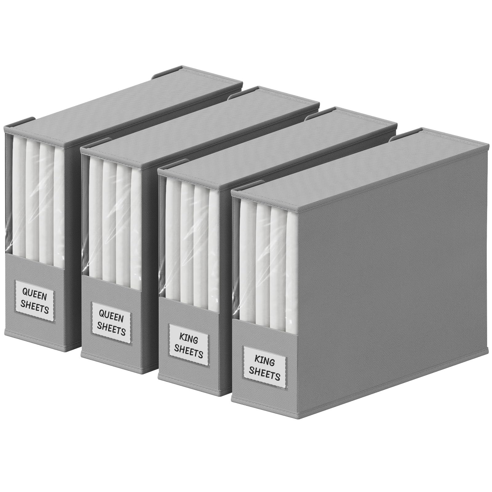 Lifewit 4 Pack Bed Sheet Organizer, Foldable Bedding Sheet Organizers and Storage with Large Clear Window and Label, Sheets Orga