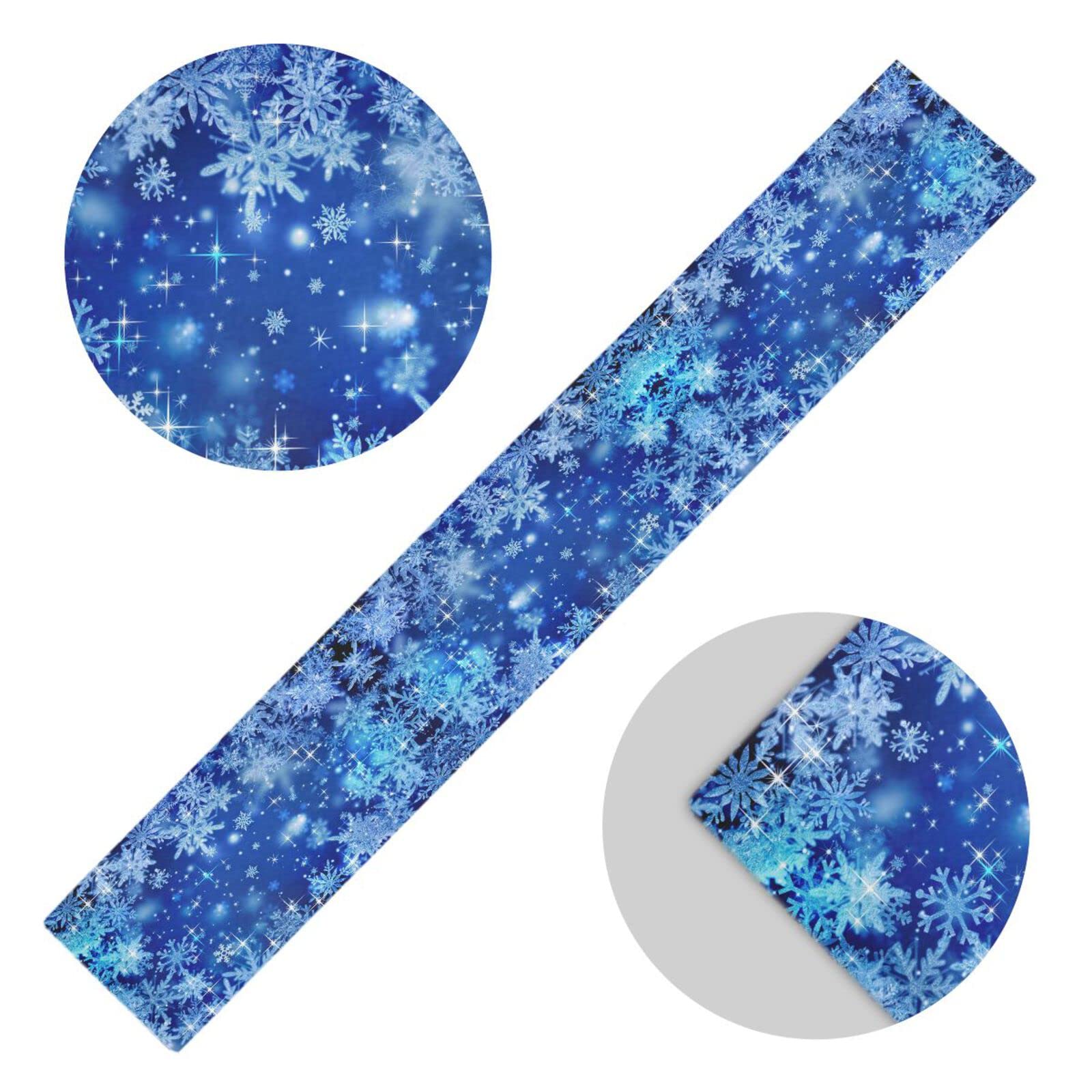 Alaza Blue Winter Christmas Glitter Snowflakes Table Runner For Kitchen Dining 13 X 70 Inches Long Table Runners Cloth Placemat