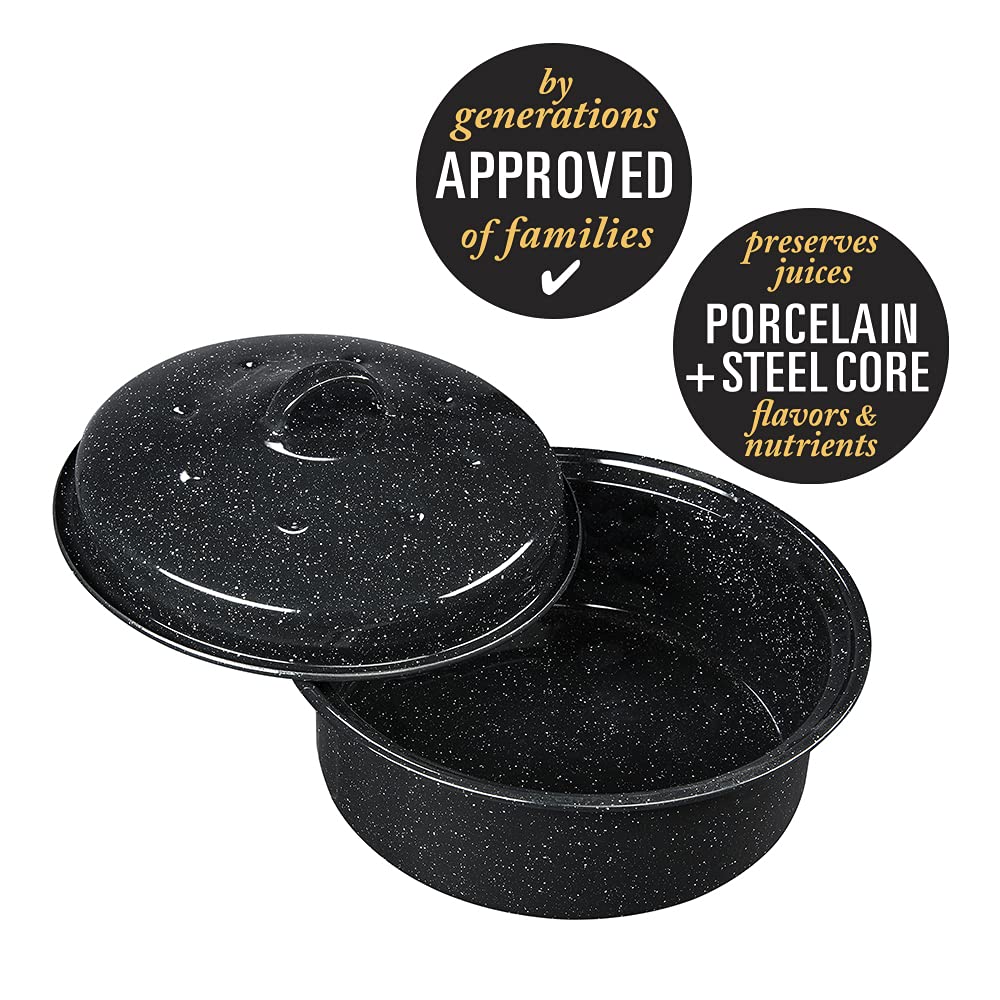 Granite Ware 3 Lb. Capacity Covered Round Roaster, Speckled Black Enamel On Steel