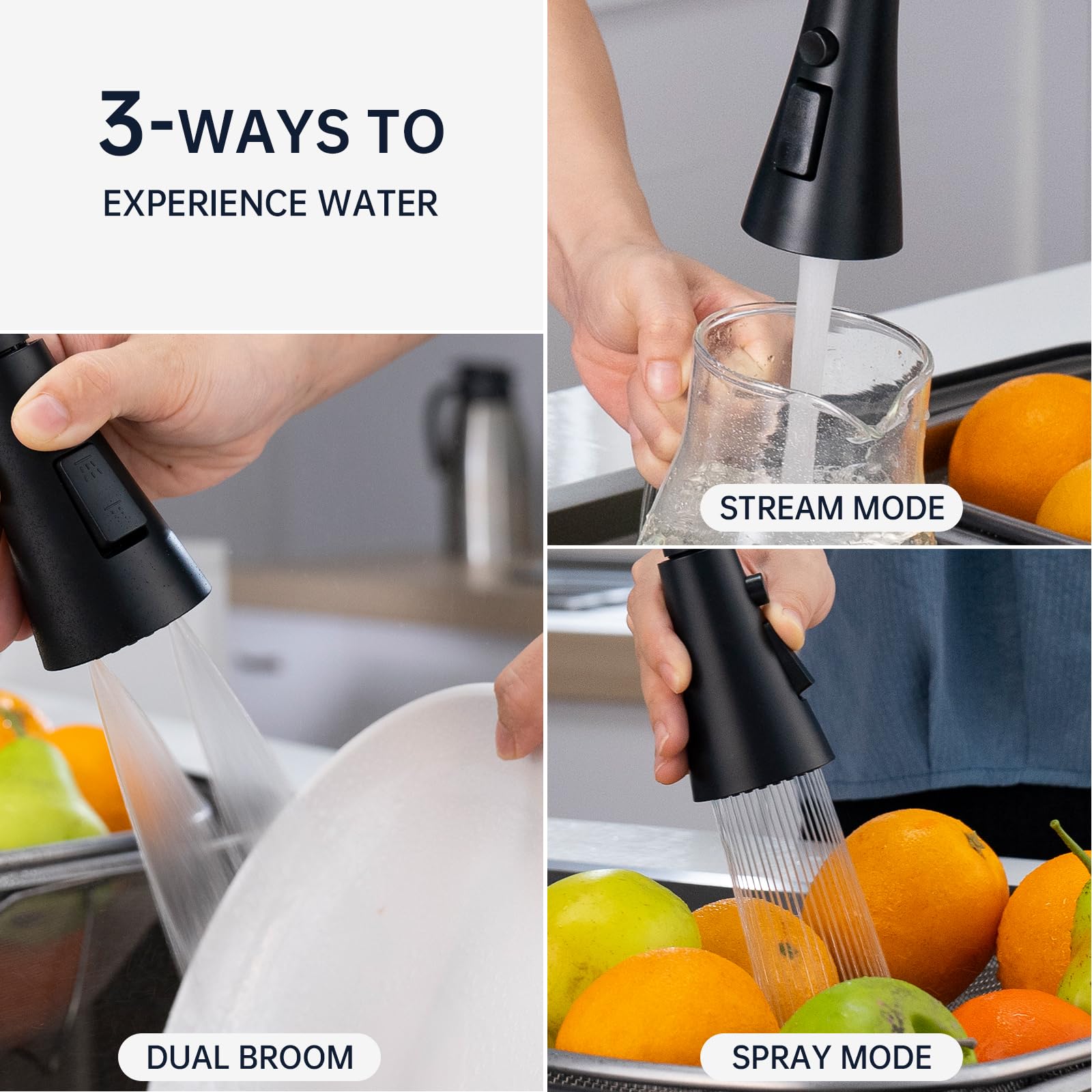 Dayone Matte Black Touchless Kitchen Sink Faucet With Pull Down Sprayer And Soap Dispenser, Stainless Steel Motion Sensor Touch