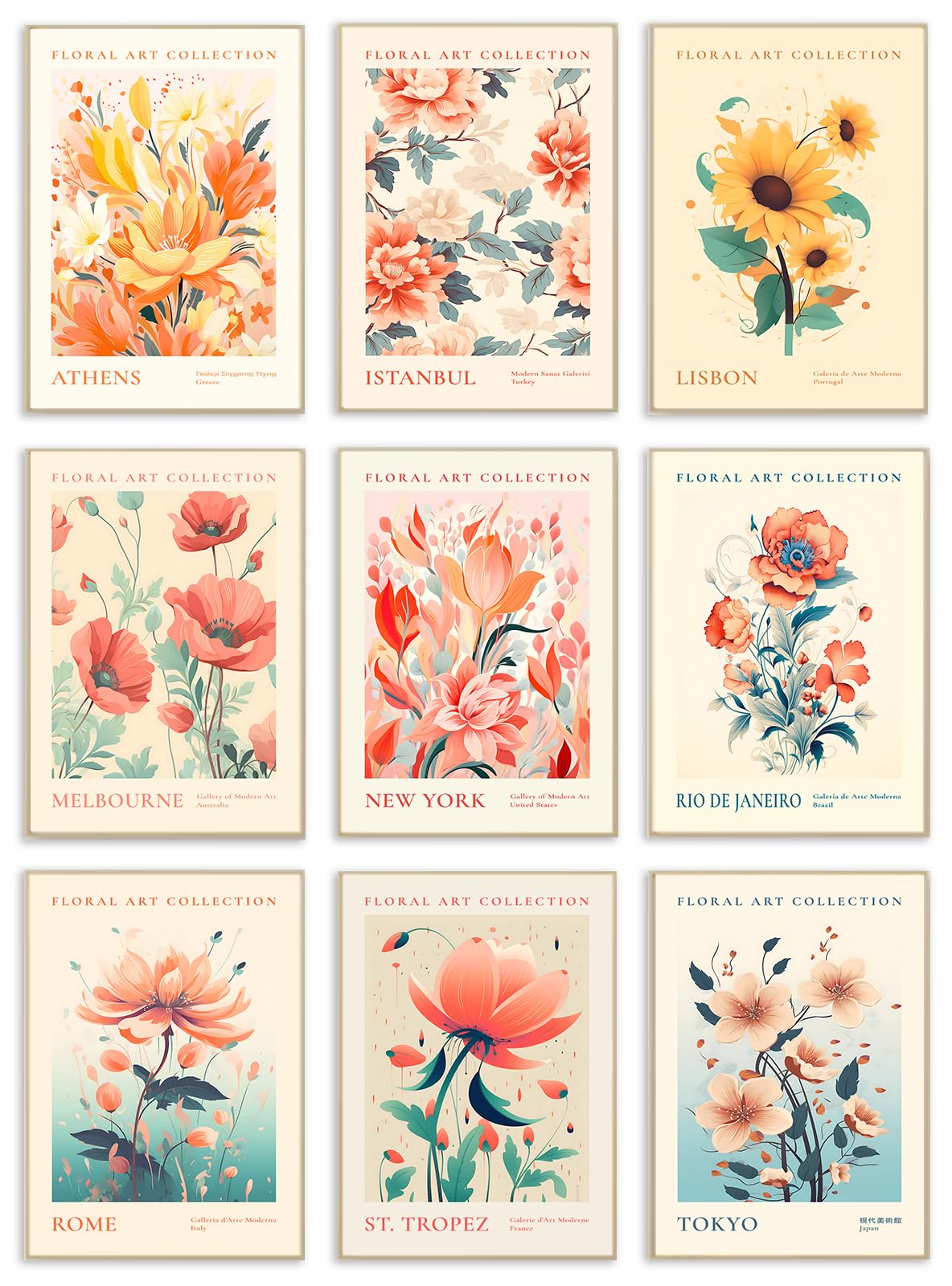 Flower Market Poster Set Of 9, Abstract Colorful Floral Flower Wall Decor Art Prints, Vintage Flower Market Poster For Room Aest