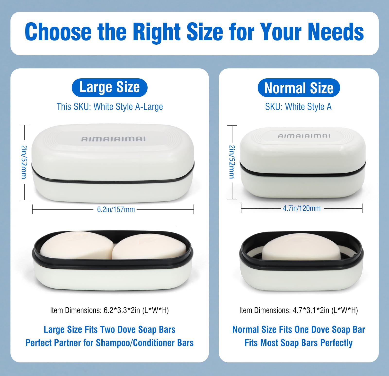 Aimaiaimai Shampoo Bar Holder, Large Soap Box, Travel Soap Container, Soap Dish With Draining Layer, Soap Case For Bathroom, Tra