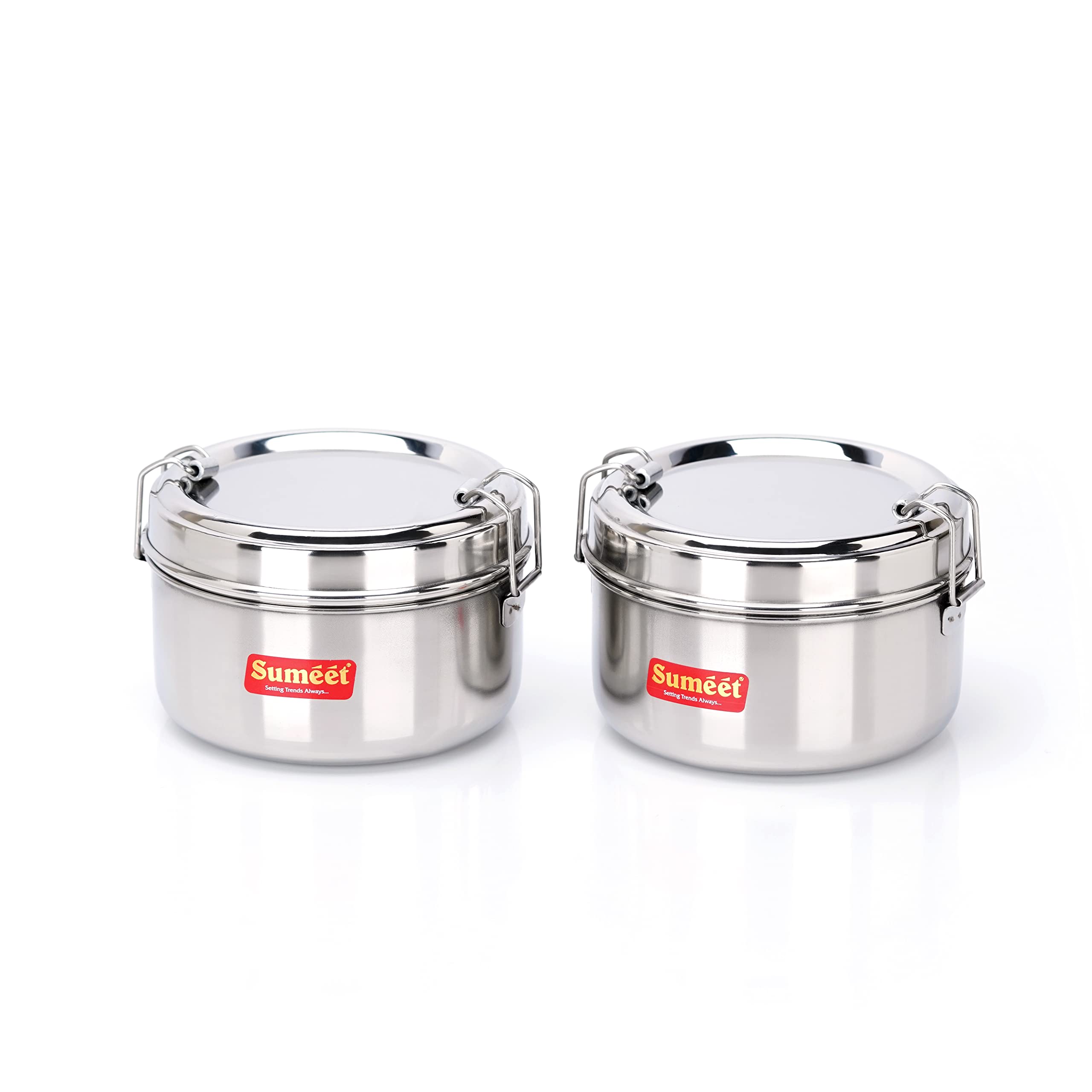 Sumeet Stainless Steel Meal Pack Lunch Box/Tiffin With Steel Separator Plate And Locking Clip, Set Of 2Pc, 300Ml Each, 11.5Cm Di