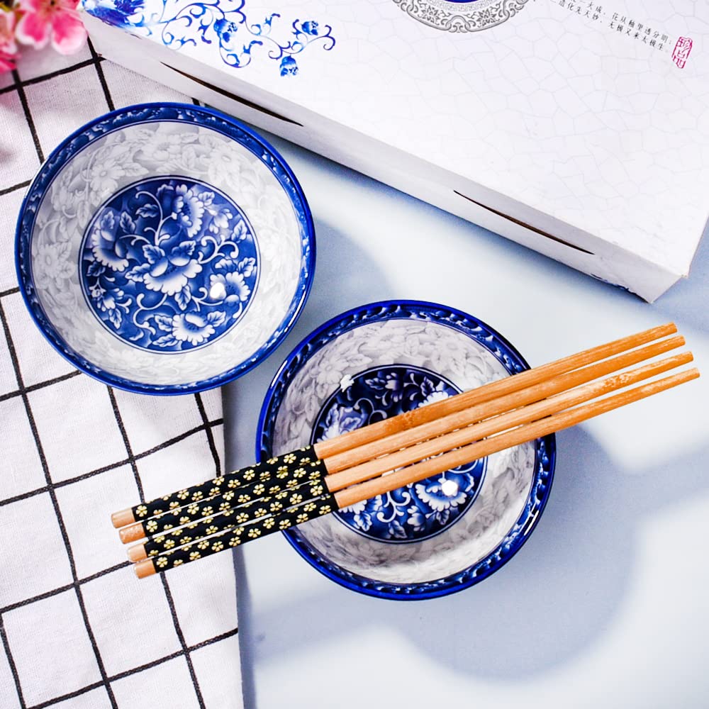Ceramic Rice Bowls And Chopsticks Set Of 2, Chinese Porcelain Rice Bowls With Delicate Box For Rice Soup(2)