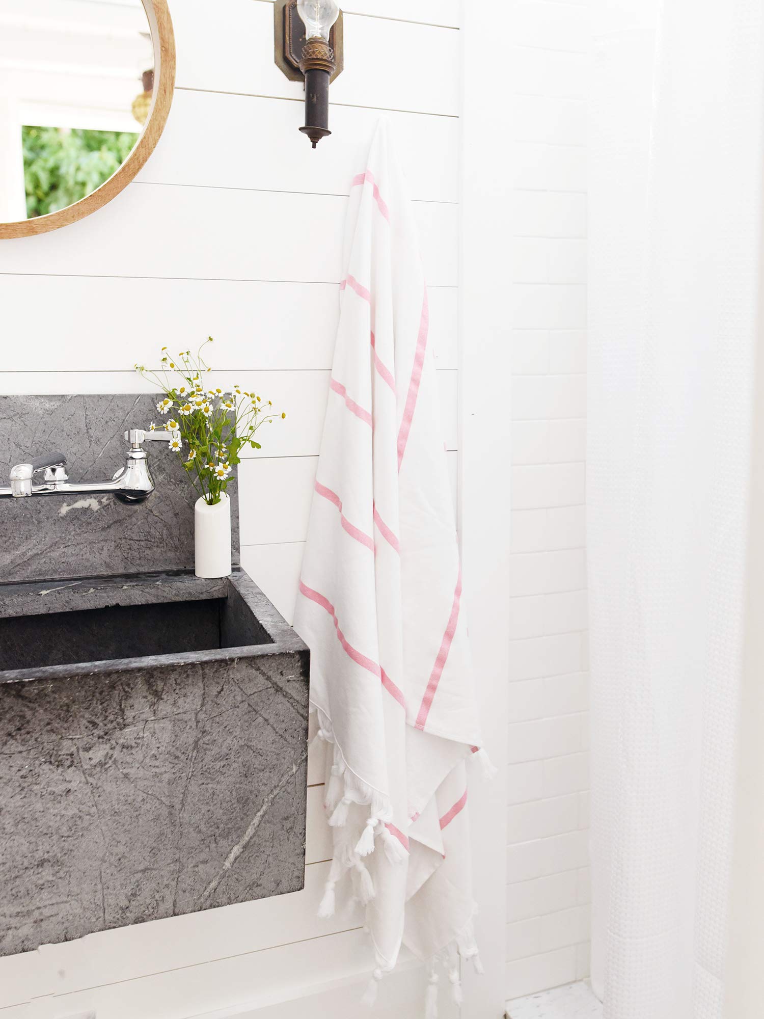 Laguna Beach Textile Co. Soft Turkish Fouta Beach Towel - Flamingo Pink Stripe, 400 Gsm