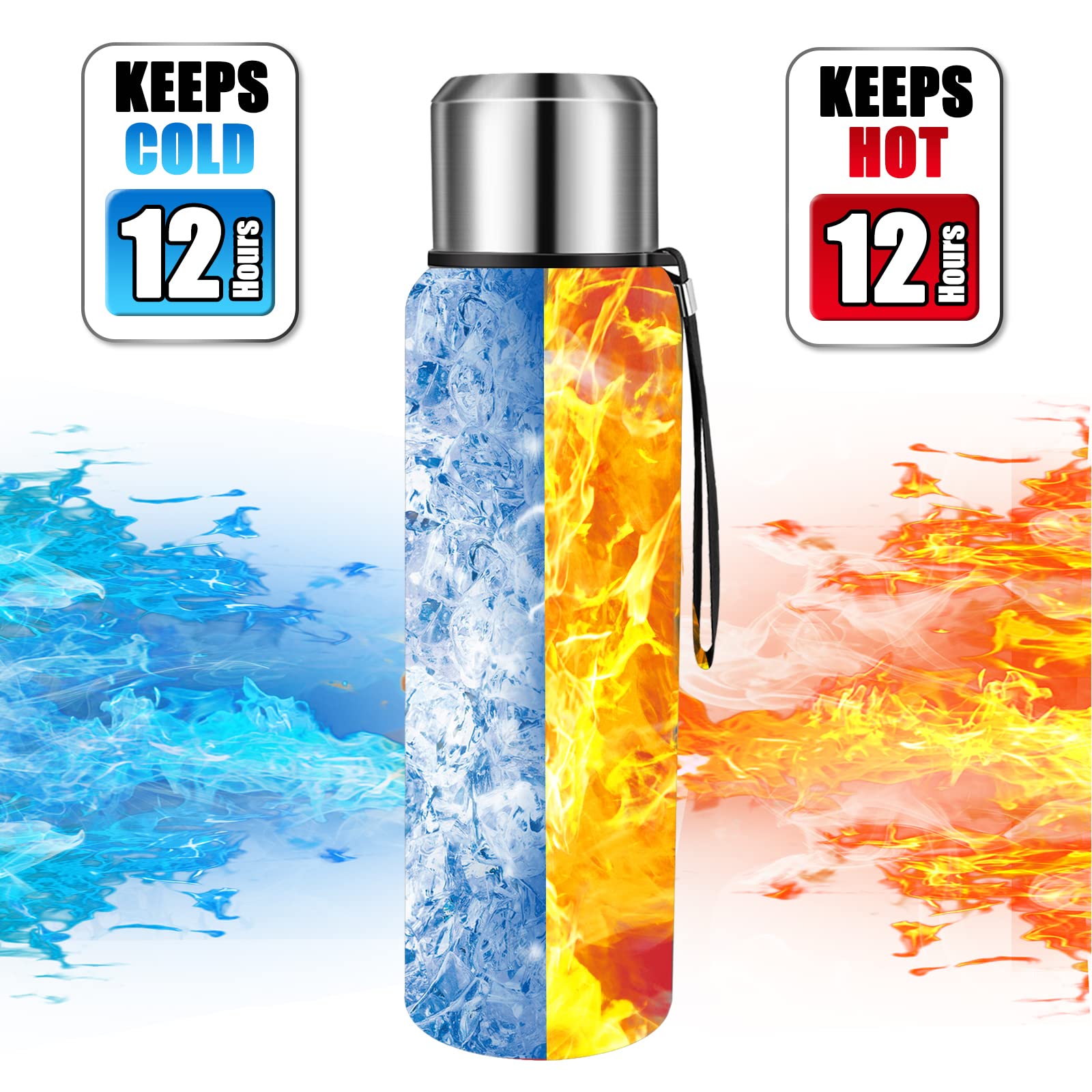 Insulated Vacuum Thermo Bottle 50Oz With Cup Lid Leakproof Stainless Water Flask For Coffee Hot And Cold Drink.(Red,1500Ml)