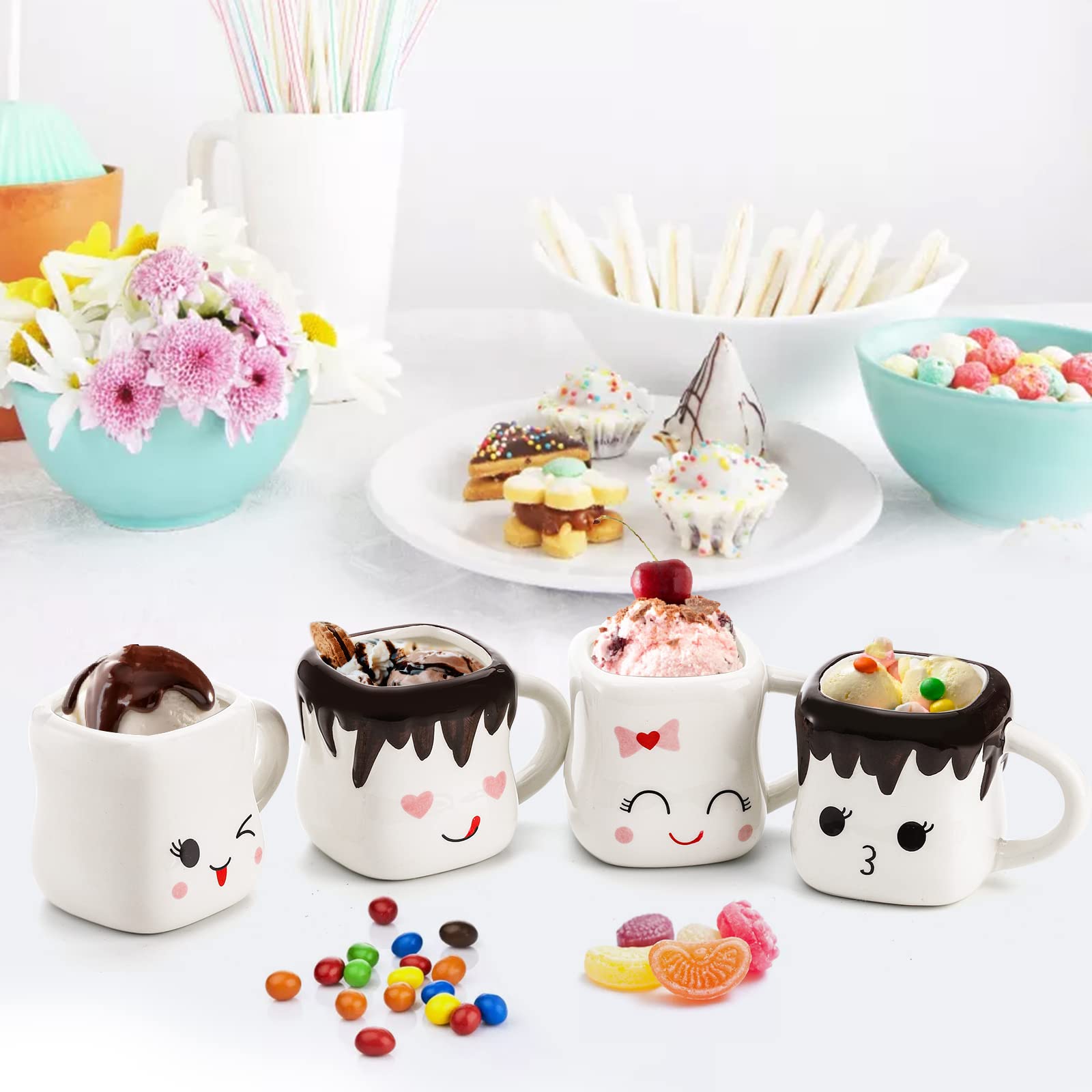 Hedume Set Of 4 Cute Ceramic Hot Chocolate Mugs With Handle, Coffee Mug Set, Couple Matching Mugs, Perfect For Anniversary Chris