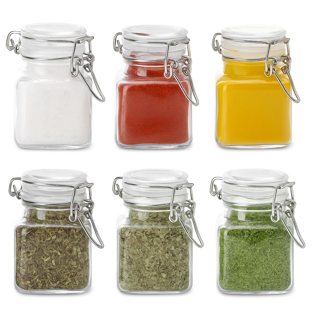 Snaiio Spice Jars Set of 6, 4 oz Glass Spice Jars with Airtight Lids and Labels, Small Seasoning Jars for Spices, Herbs, Kitchen