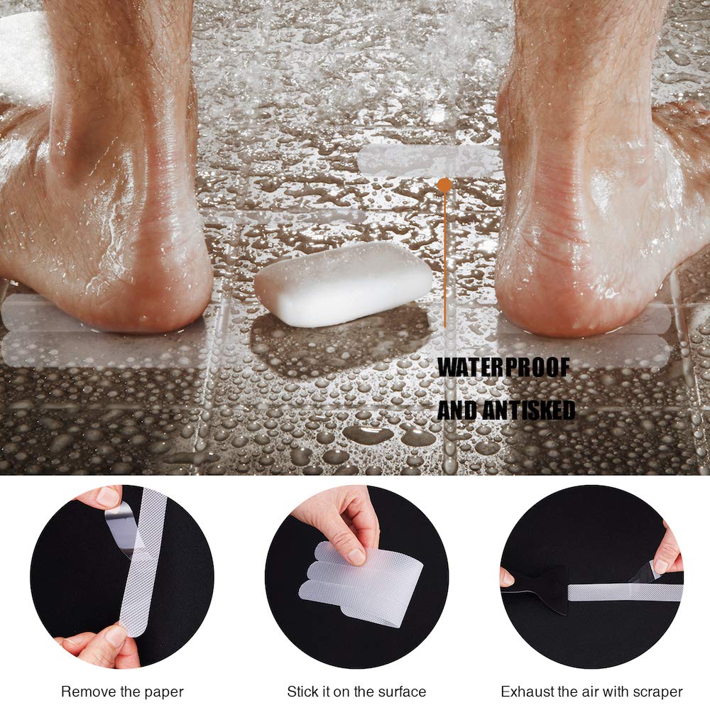 Secopad Anti Slip Shower Stickers 24 Pcs Safety Bathtub Strips Adhesive Decals With Premium Scraper For Bath Tub Shower Stairs L