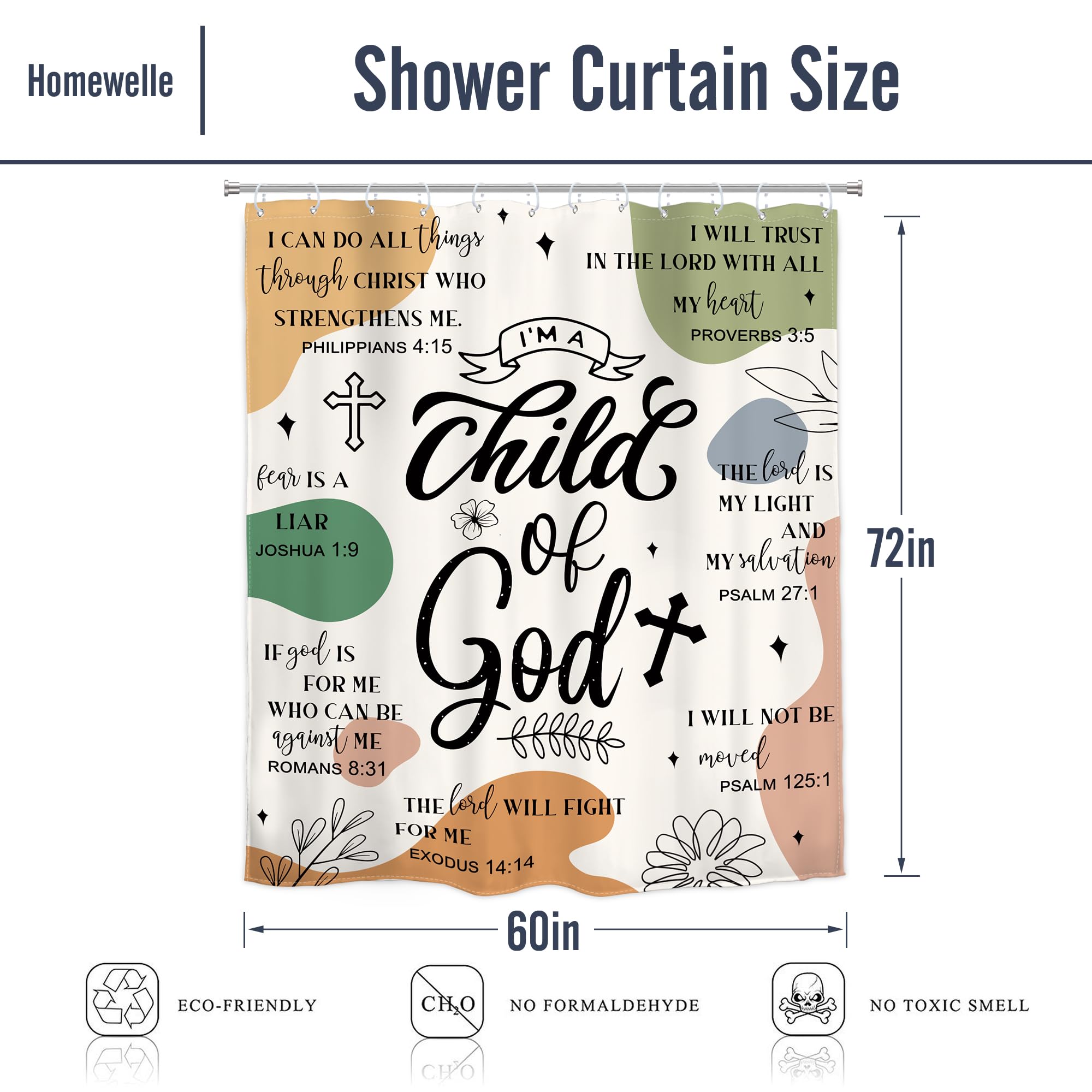 Homewelle Abstract Bible Verse Shower Curtain Boho Mid Century Inspirational Quotes Minimalist Geometric Christian Scripture Pla