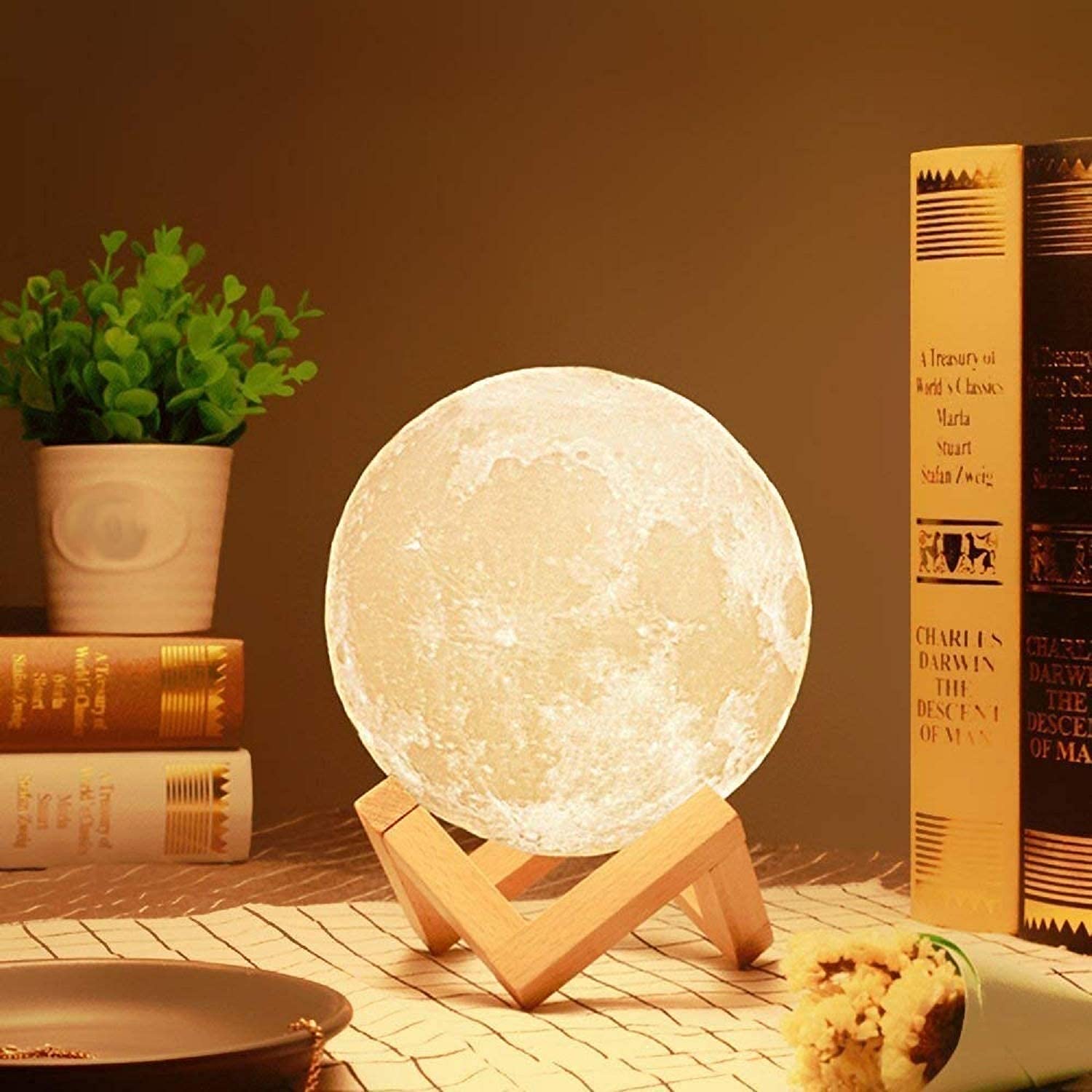 Desidiya 3D Moon Night Lamp  Rechargeable With 7 Color Changing Features, 15Cm  Elegant Plastic Design For Beautiful Indoor Li