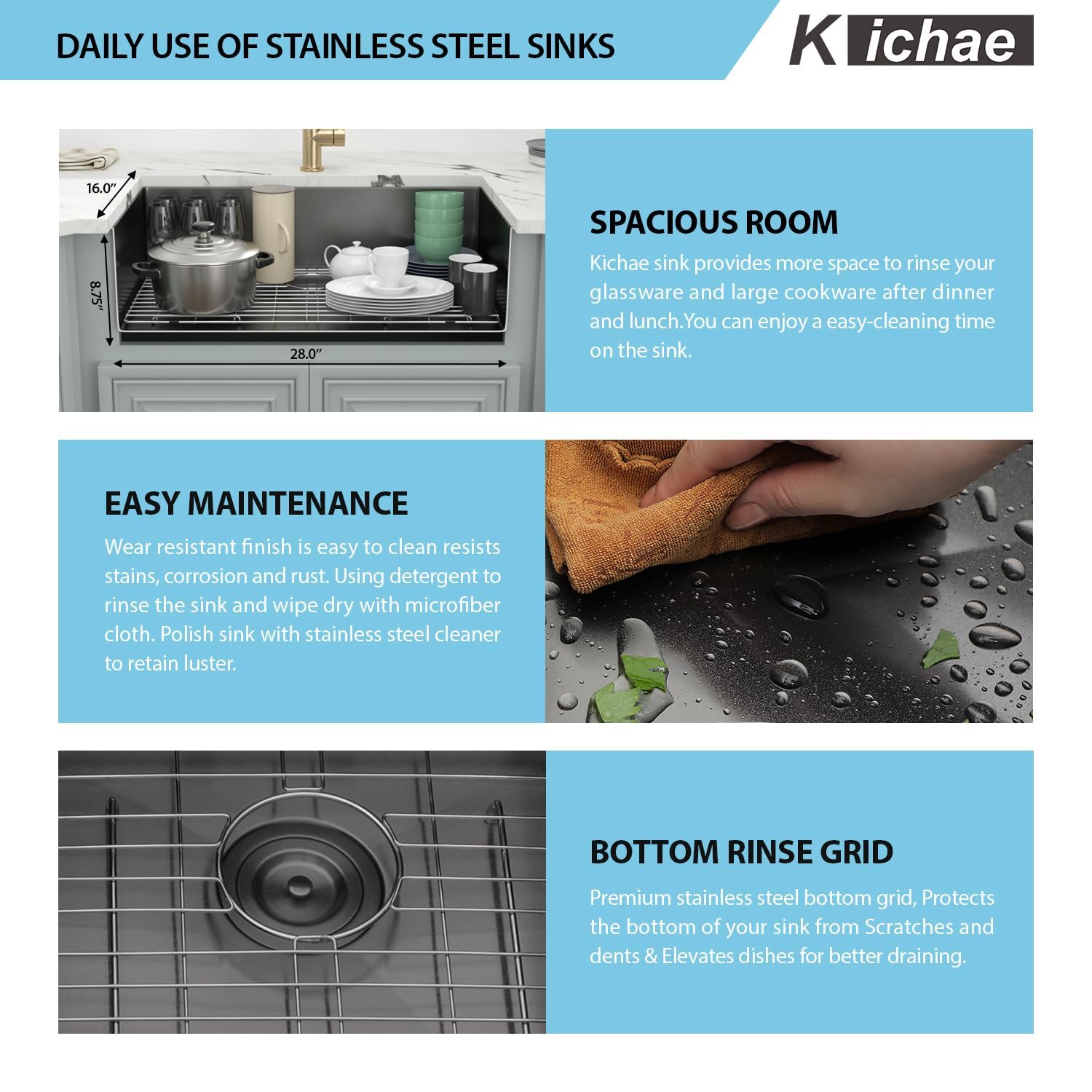 Kichae 30 Black Undermount Kitchen Sink - 30 Inch Undermount Sink 18 Gauge Gunmetal Black Stainless Steel Deep Handmade Single B