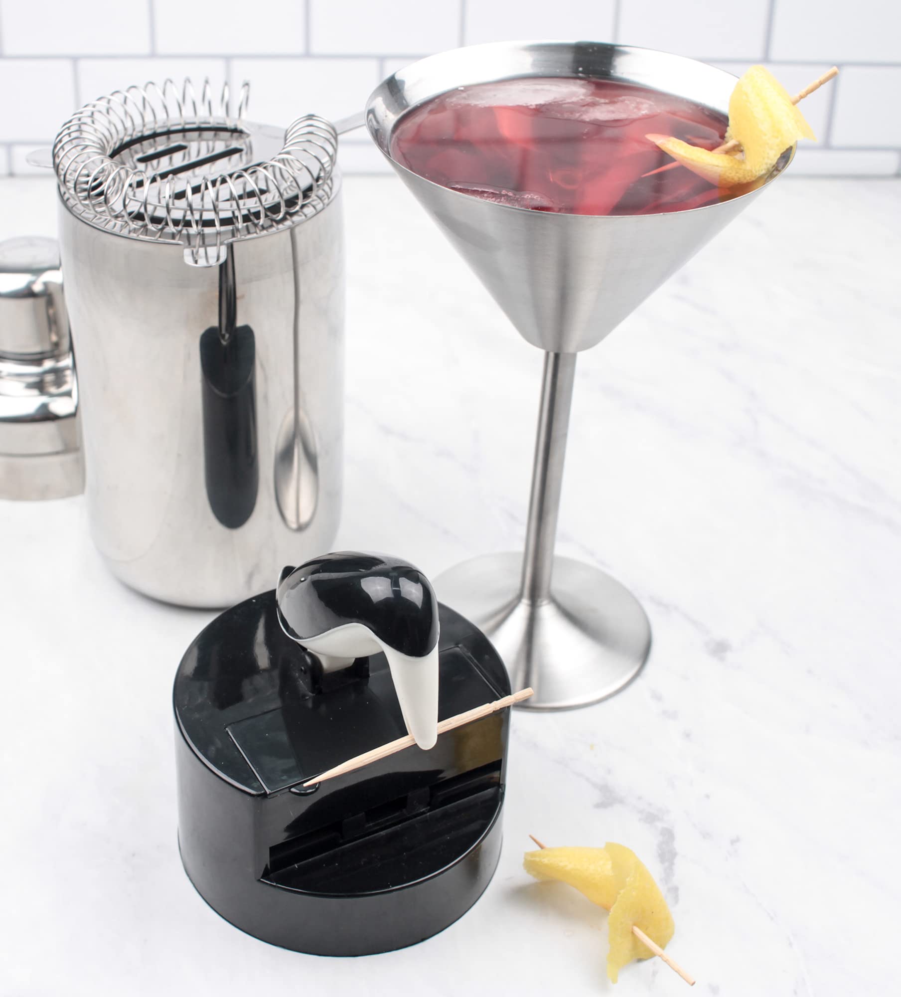 Rsvp International Willie Woodpicker Toothpick Holder, Woodpecker, 100 Count,Plastic, Black & White