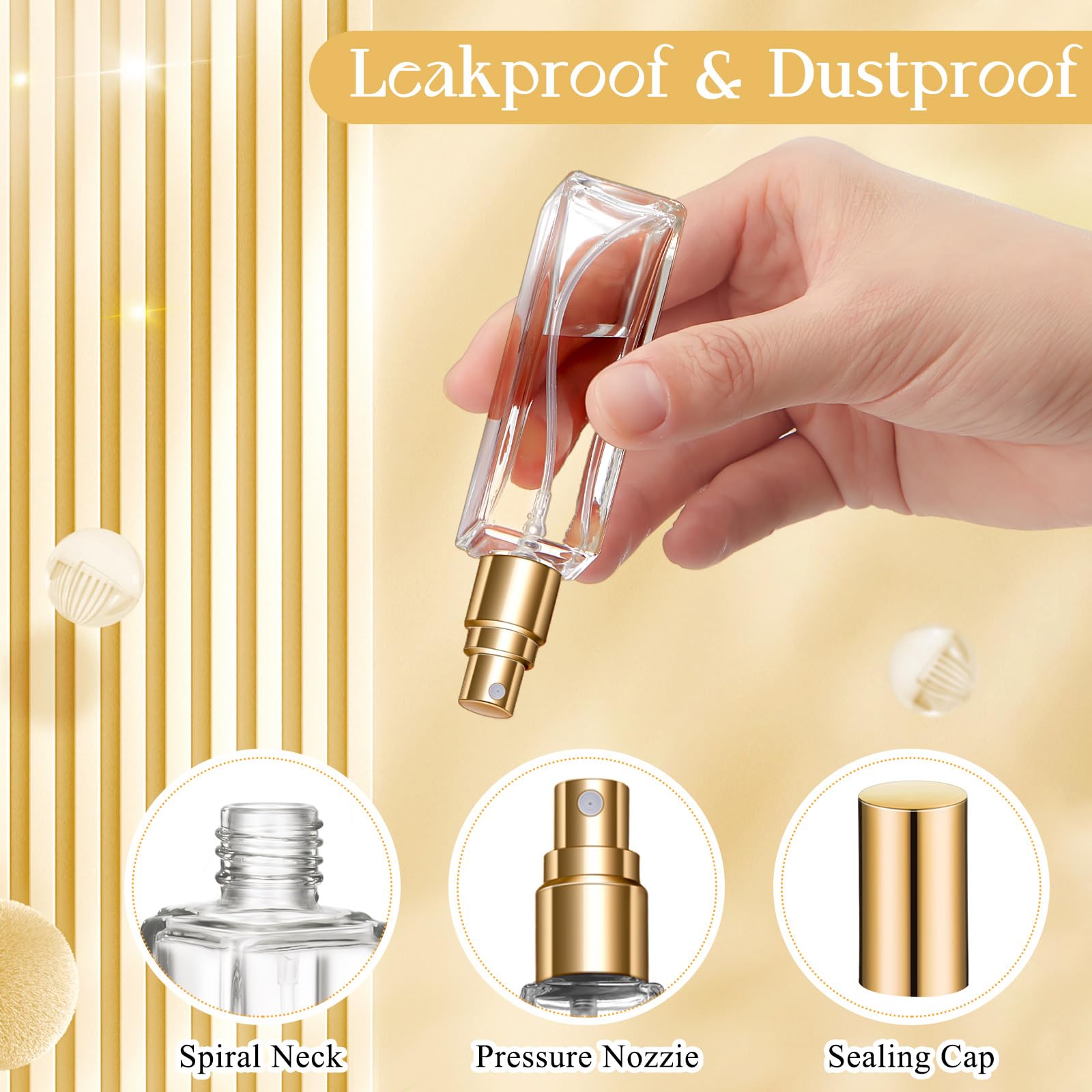 Domensi 5 Pcs 20ml Perfume Bottles Empty Travel Refillable Mini Perfume Bottle Decanter Portable Leakproof Glass Atomizer Spraye