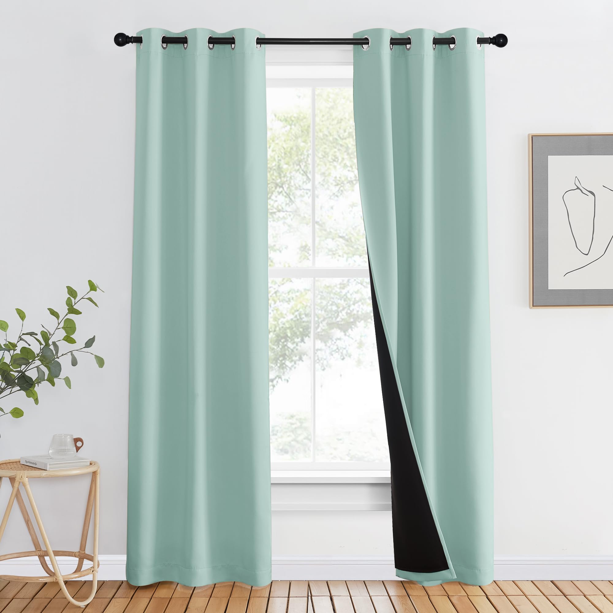 NICETOWN Living Room Completely Shaded Draperies, Set of 2, W37 x L80, Biscotti Beige, Privacy Protection & Noise Reducing Black