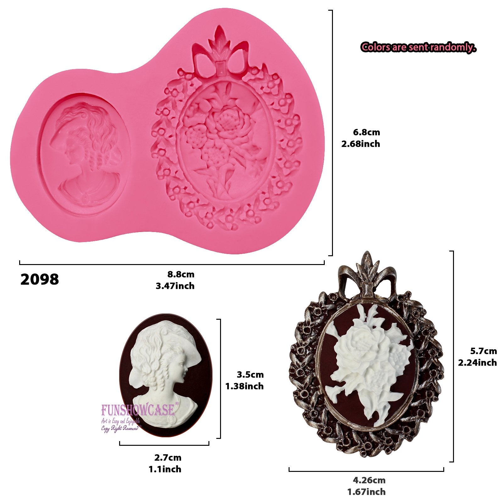 Funshowcase Cameo With Picture Frame Silicone Mold For Sugarcraft, Resin Epoxy, Jewelry, Chocolate, Polymer Clay Crafting Projec