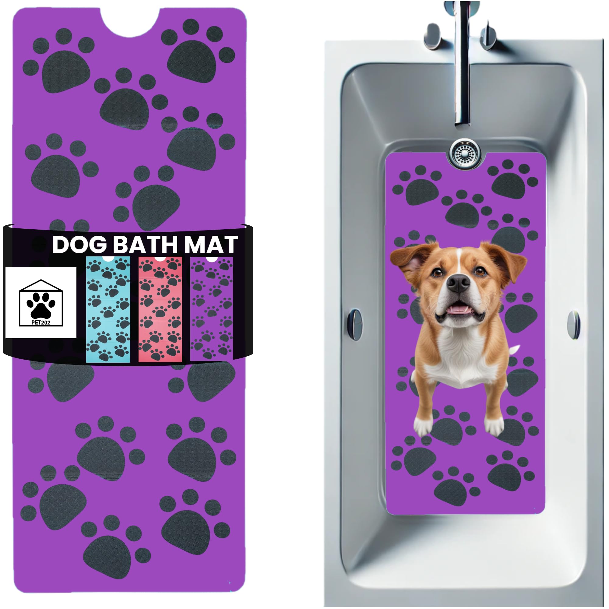 Dog Bath Mat For Tub, Non Slip Shower Pad, Smooth Cats Bathing Surface (Purple)