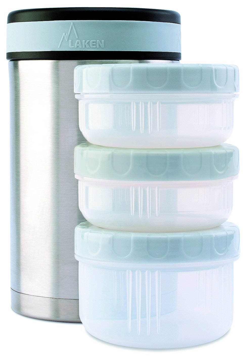 Laken Thermo 50 Ounce Vacuum Insulated Food Jar, Stainless Steel + Cover + 3 PP Containers, Plain