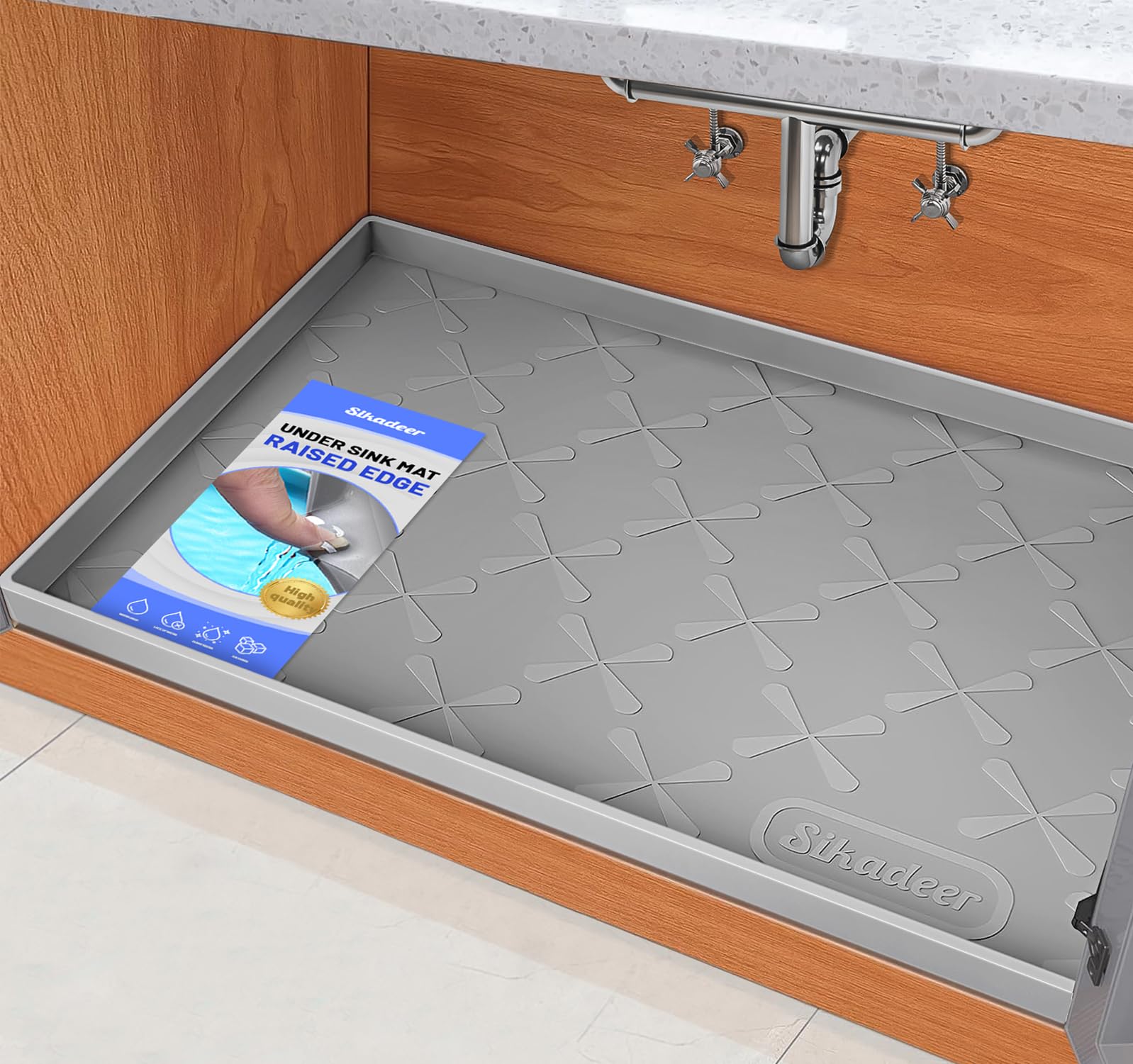 SIKADEER 37 x 19 Under Sink Mat Waterproof, Silicone Mat Kitchen Drawer Shelf and Cabinet Liner, Sink Protector for Bathroom Org