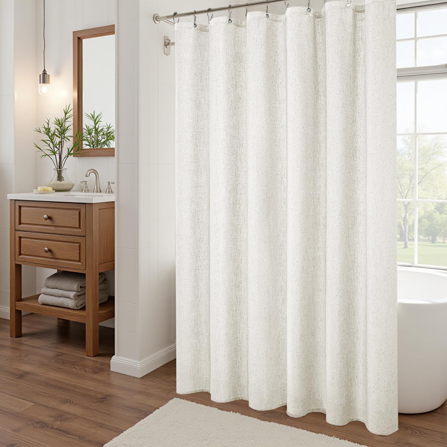 KOUFALL Extra Long Shower Curtains 84 Inch Length for Bathroom Waterproof XLong Duck Cloth Rustic Fabric Elegante Linen Shower Curtain Liner Set with Hooks