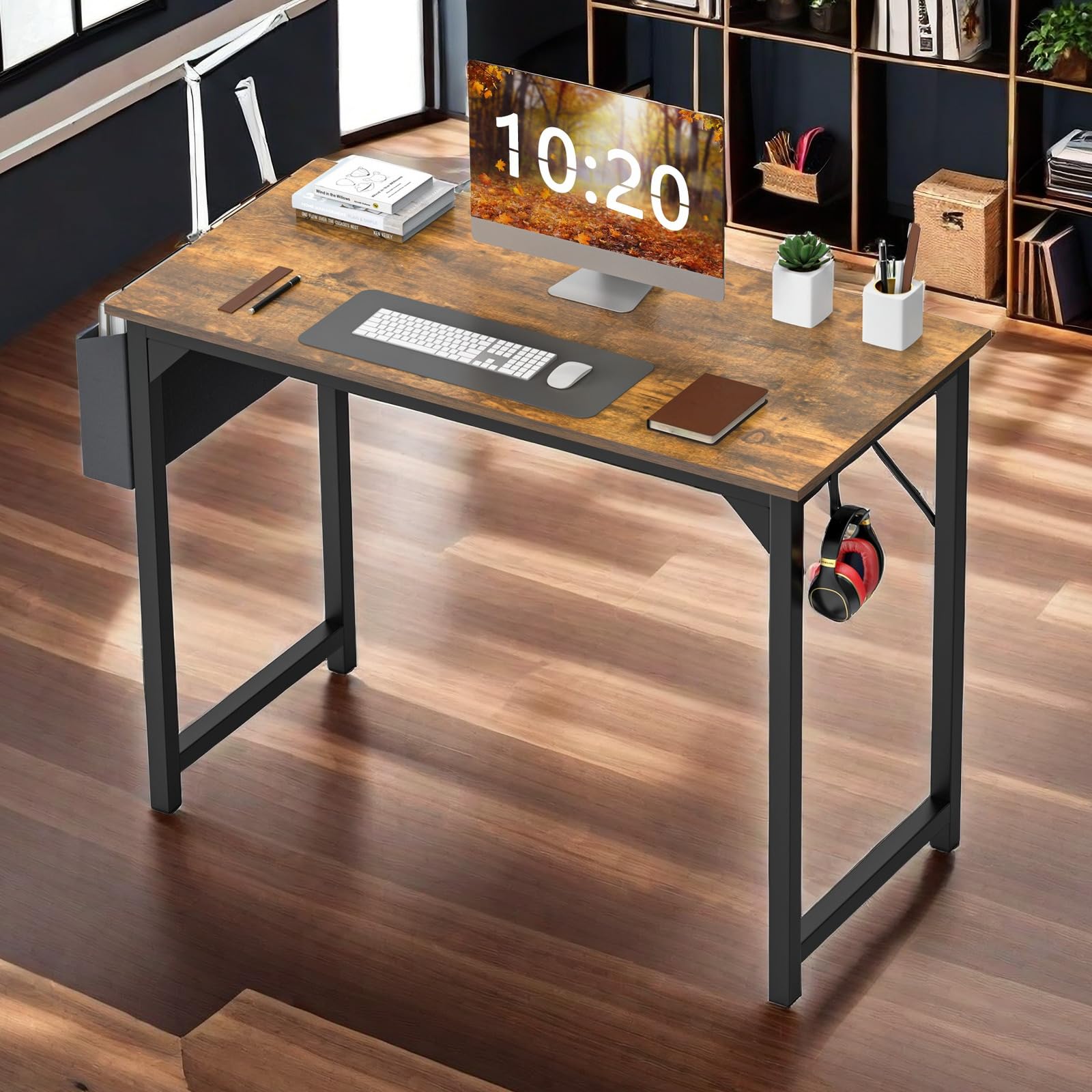 GlasFlength Computer Desk with Storage Bag and Headphone Hook, 31 in Small Home Office Writing Study Desk Modern Simple Style PC Table for Youth Student Adult, 30 Inches Rustic-New Condition