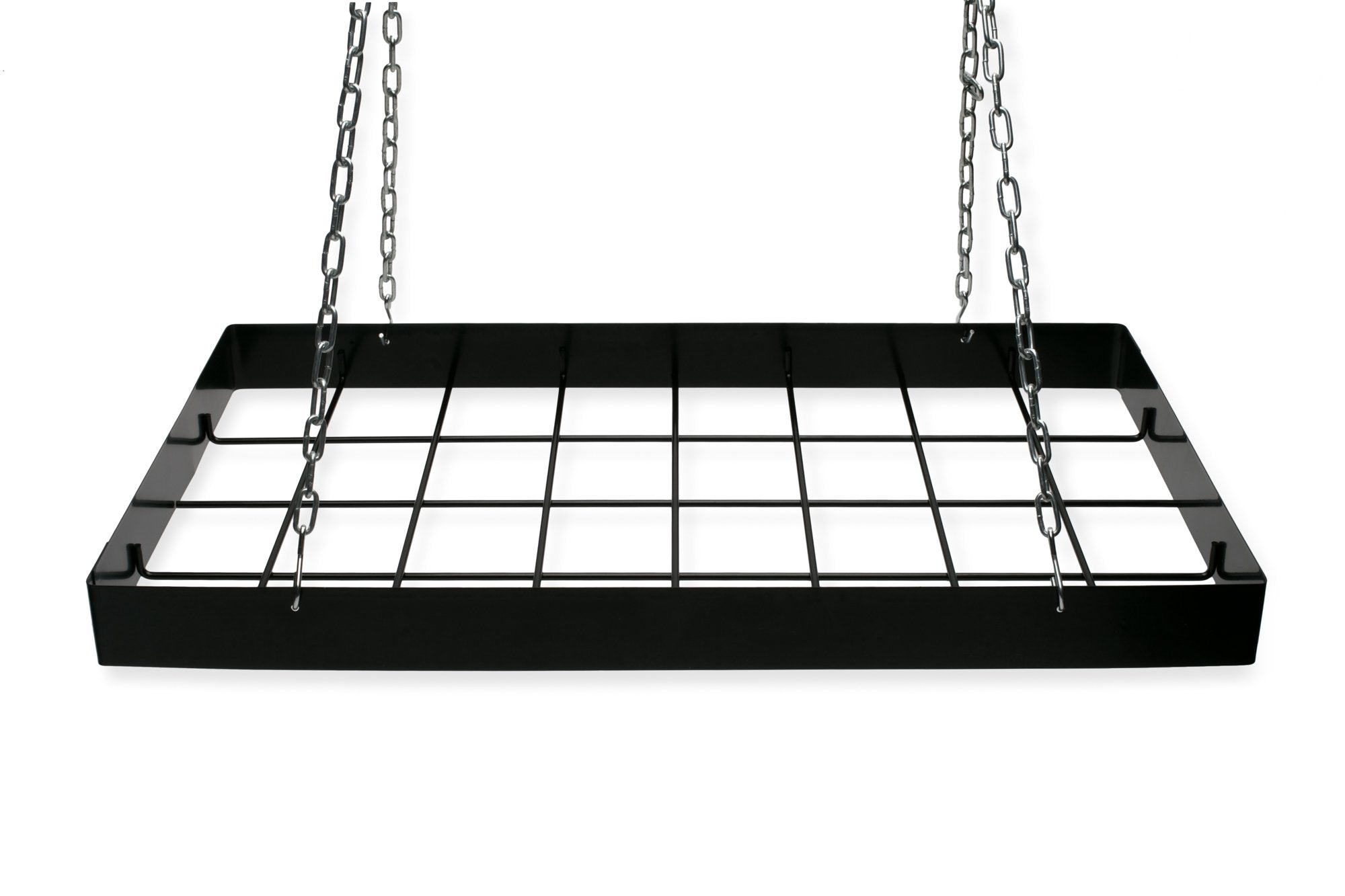 Fox Run Rectangular Hanging Pot Rack With Chains And 6 Hooks, 2 Inch, Black Iron