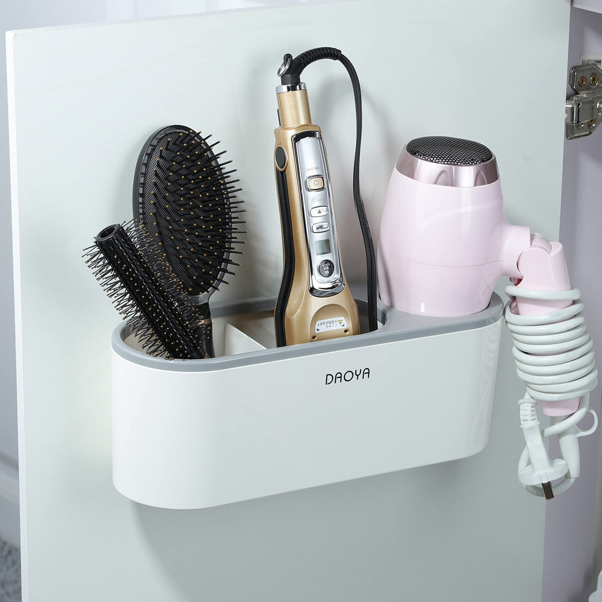 Daoya Hair Dryer Holder - 3 In 1 Hair Tool Organizer Bathroom, Blow Dryer Holder Inside Cabinet Door, Hot Hair Tool Holder For C