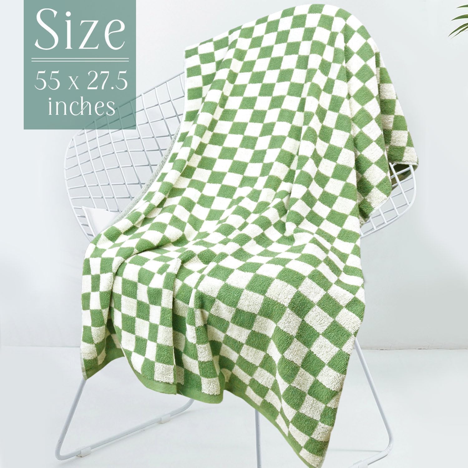 Checkered Bath Towels For Bathroom, 2 Pack Shower Towels 55'' X 27.5'', Super Soft And Quick Dry (Orange + Green), Colorful For